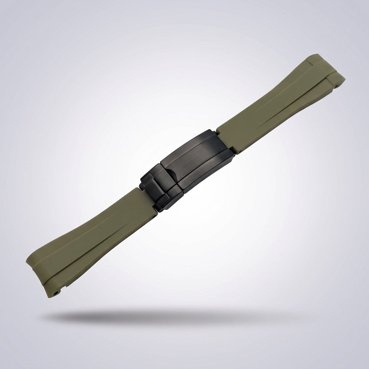 Quick Release Silicone Strap 20mm in Army Green with black PVD buckle