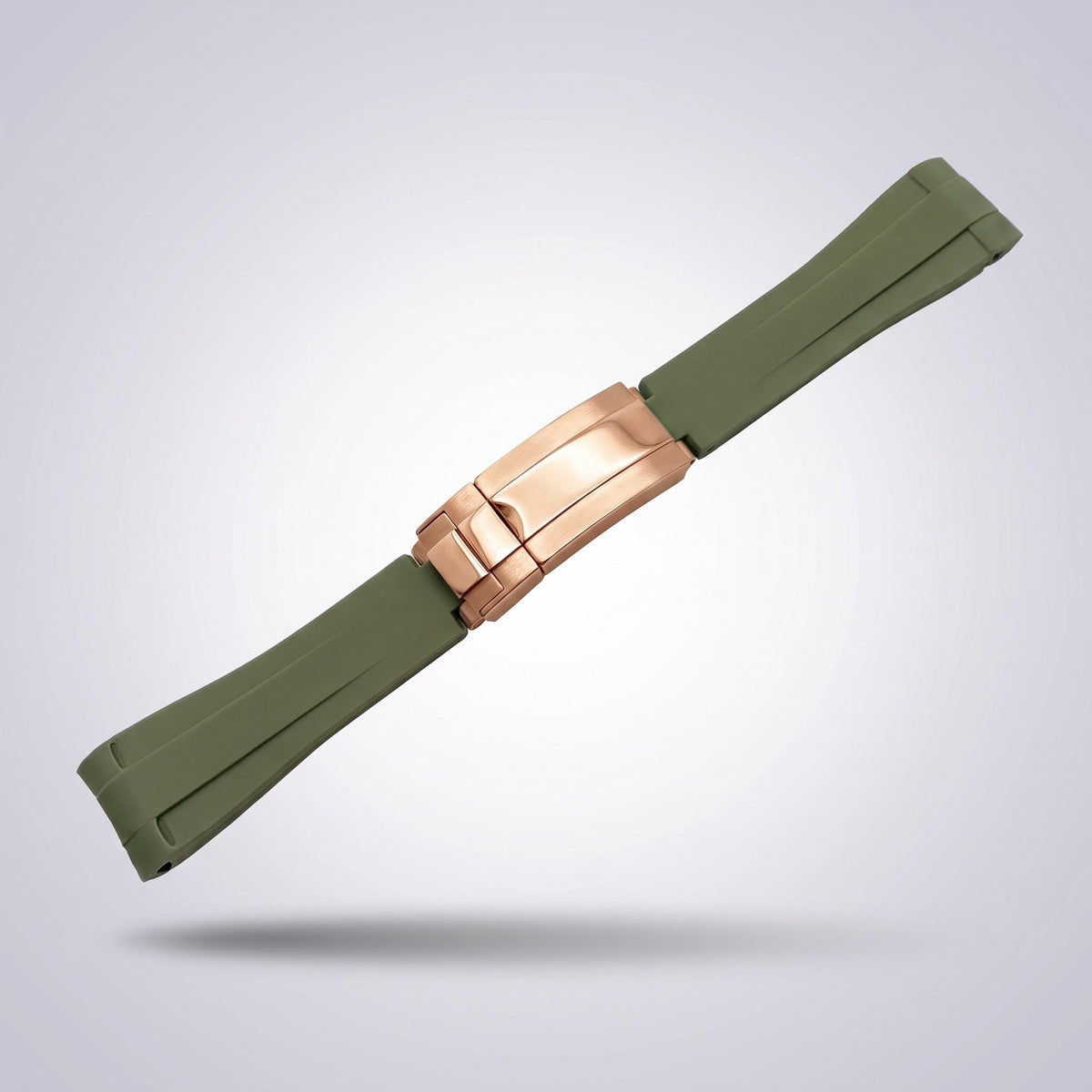 Quick Release Silicone Strap 20mm in Army Green with rose gold buckle