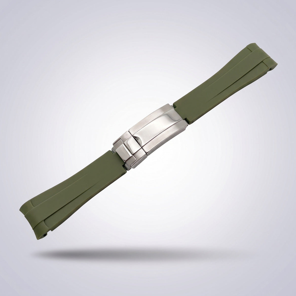 Quick Release Silicone Strap 20mm in Army Green with brushed stainless steel buckle