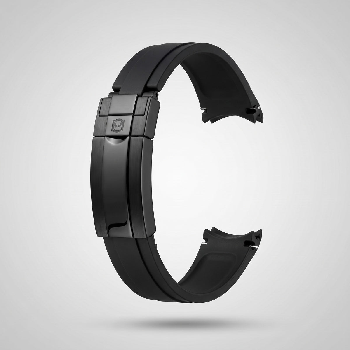 Classic Black quick release silicone strap 20 mm, black PVD clasp engraved with the Chrono Mod logo
