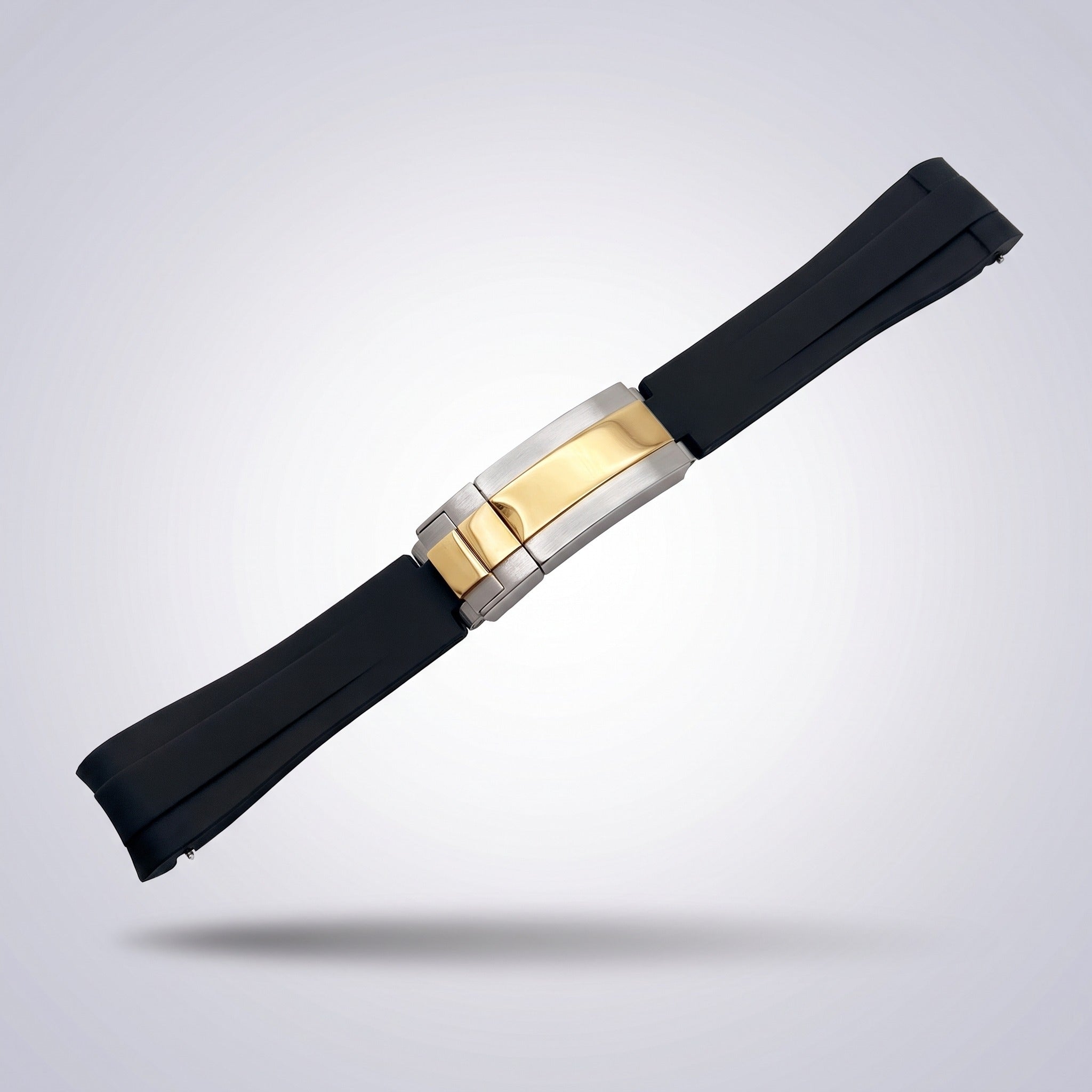 Quick Release Silicone Strap 20mm in Classic Black with two-tone gold and steel buckle