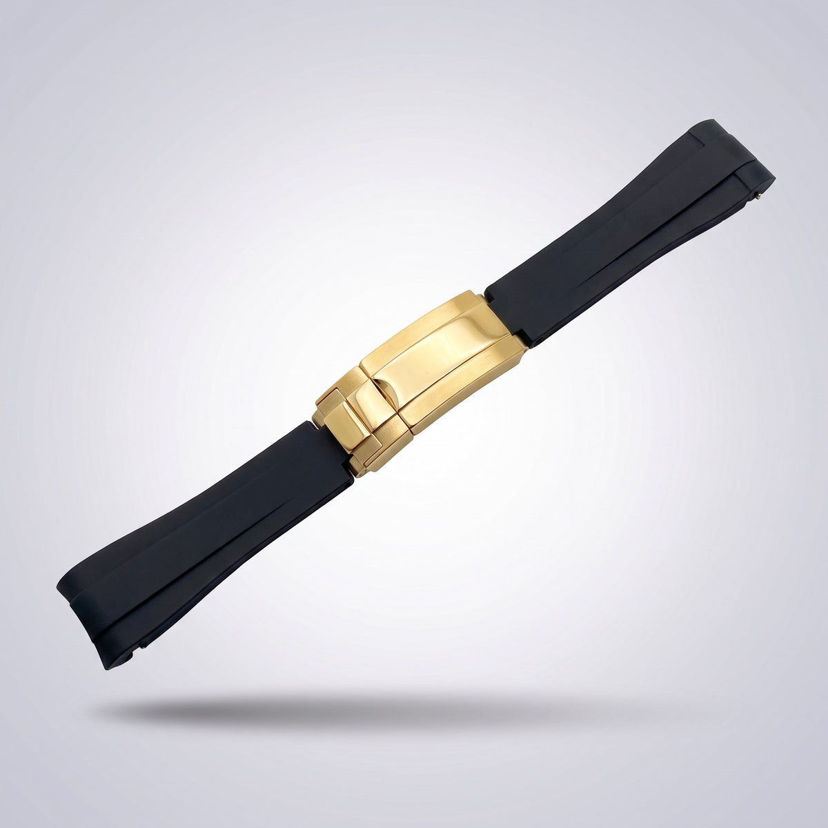Quick Release Silicone Strap 20mm in Classic Black with yellow gold buckle