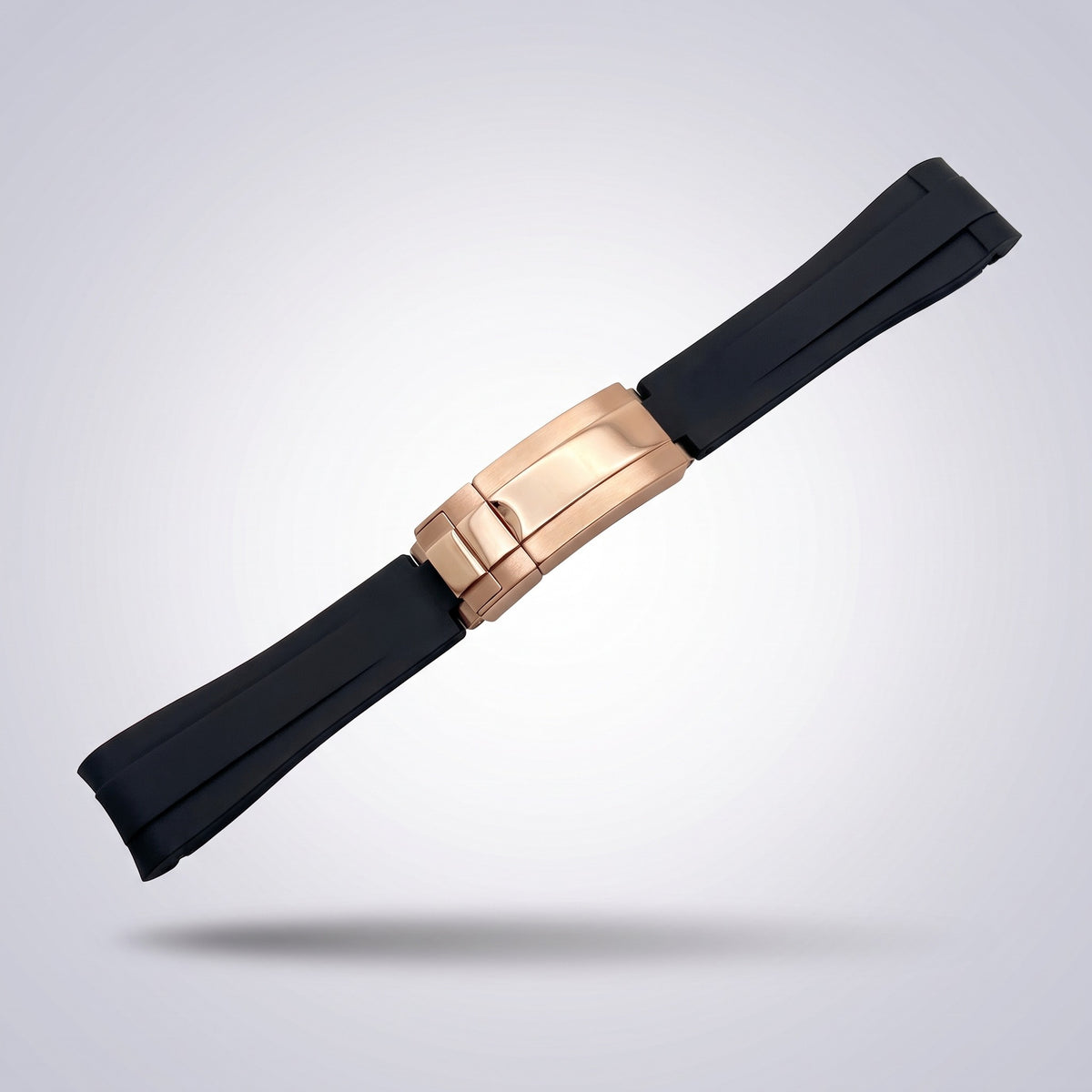 Quick Release Silicone Strap 20mm in Classic Black with rose gold buckle