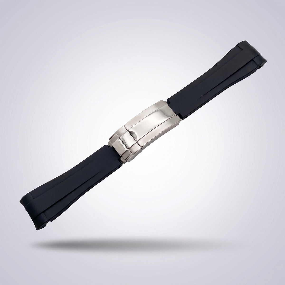 Quick Release Silicone Strap 20mm in Classic Black with brushed stainless steel buckle