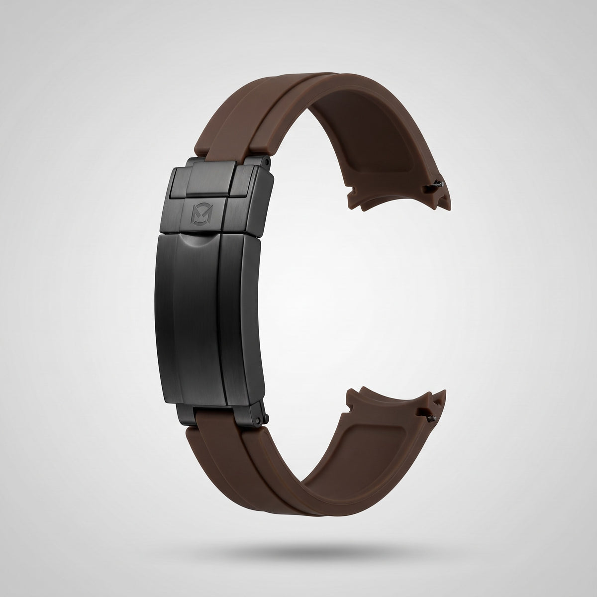 Espresso Brown quick release silicone strap 20 mm, black PVD clasp engraved with the Chrono Mod logo