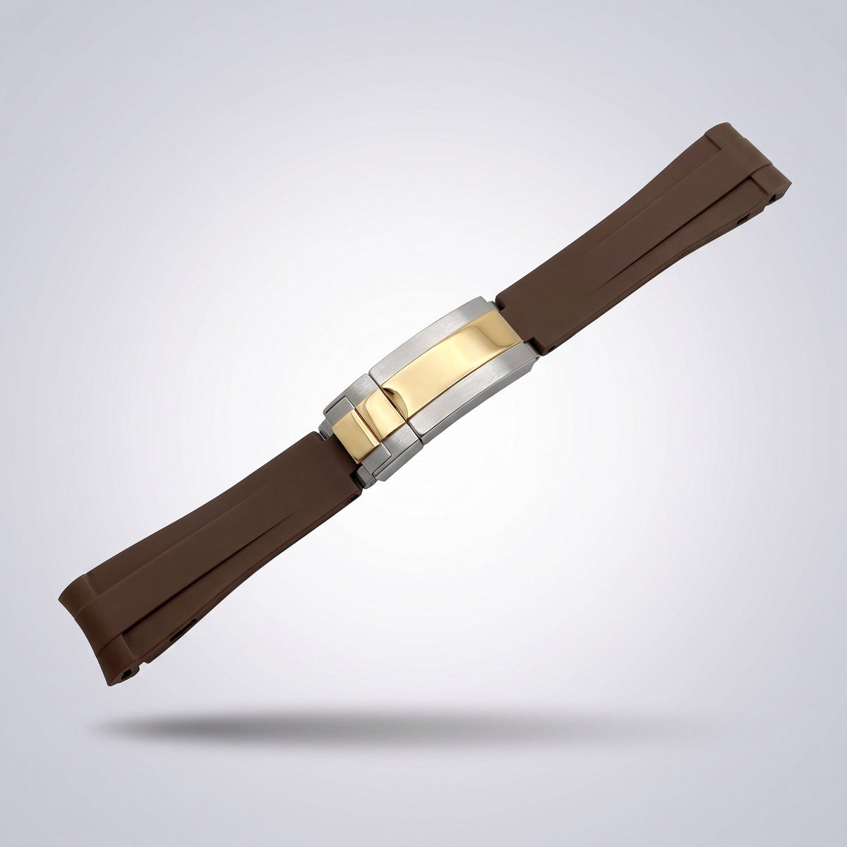 Quick Release Silicone Strap 20mm in Espresso Brown with two-tone gold and steel buckle