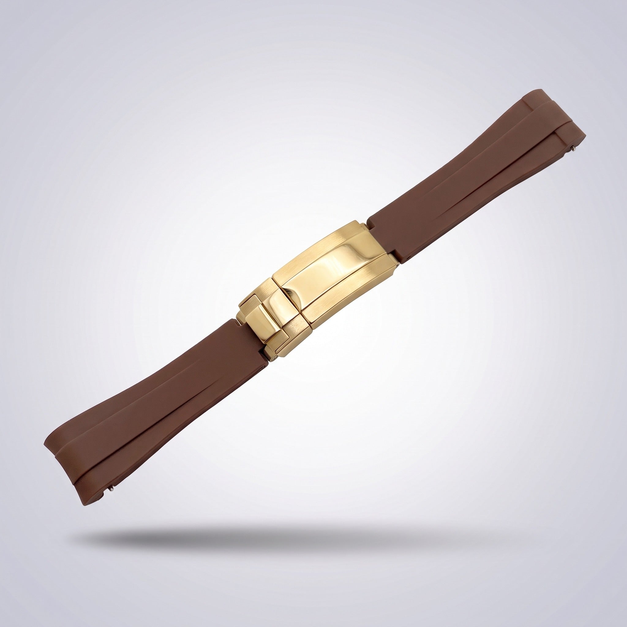 Quick Release Silicone Strap 20mm in Espresso Brown with yellow gold buckle