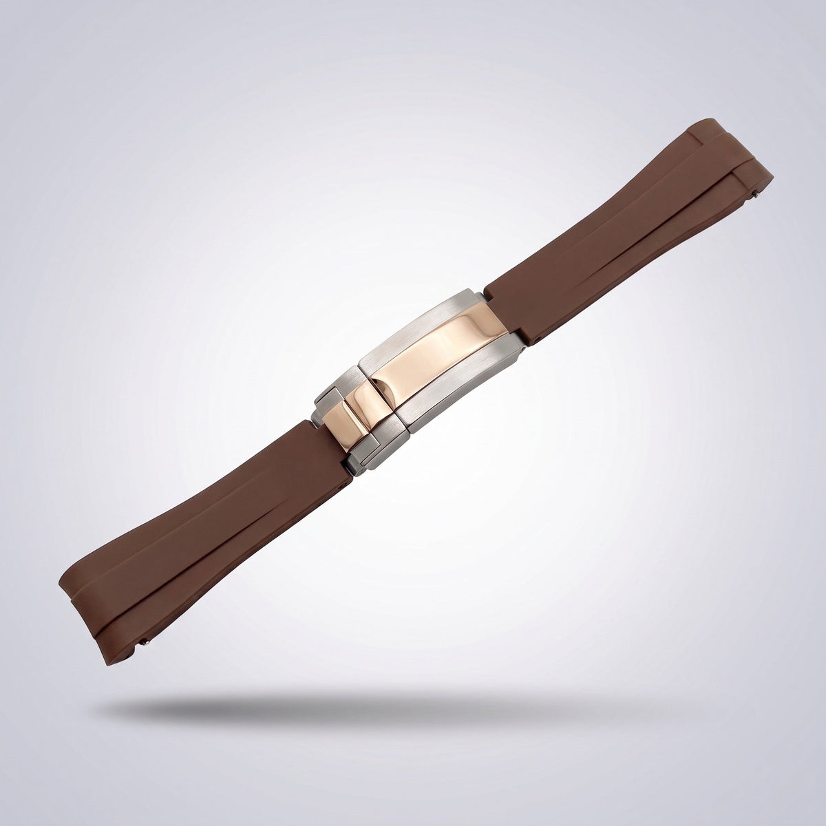 Quick Release Silicone Strap 20mm in Espresso Brown with two-tone rose gold and steel buckle