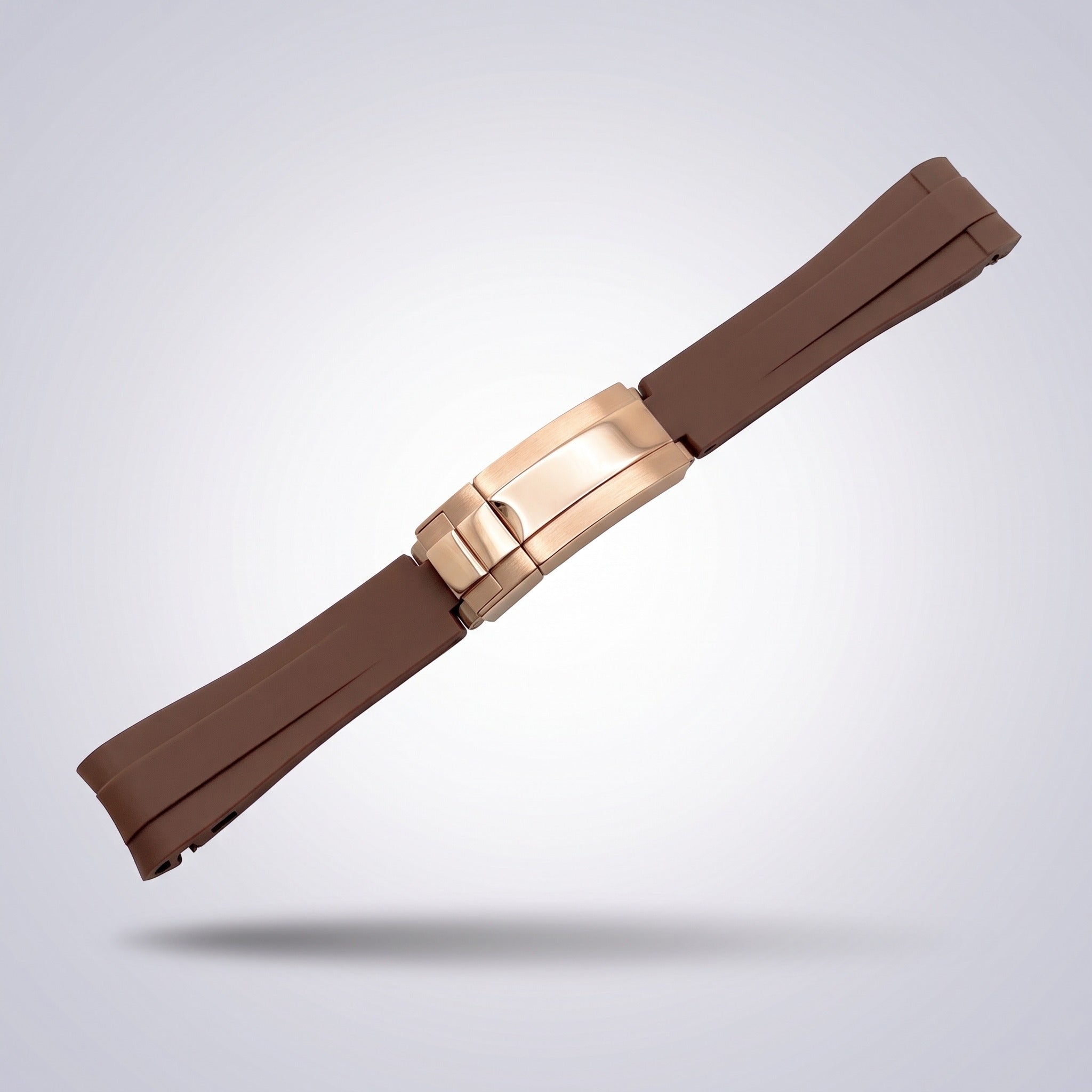 Quick Release Silicone Strap 20mm in Espresso Brown with rose gold buckle