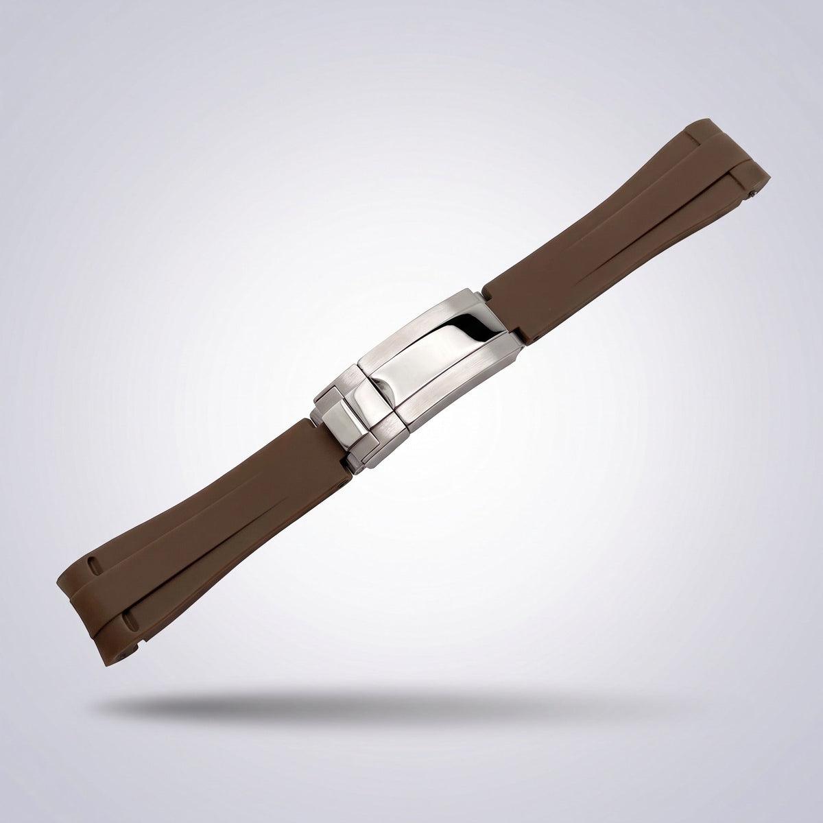 Quick Release Silicone Strap 20mm in Espresso Brown with brushed stainless steel buckle
