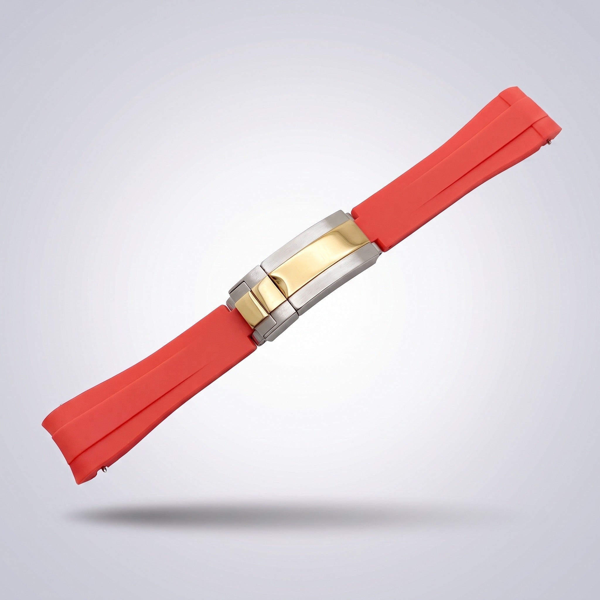 Quick Release Silicone Strap 20mm in Crimson Red with two-tone gold and steel buckle