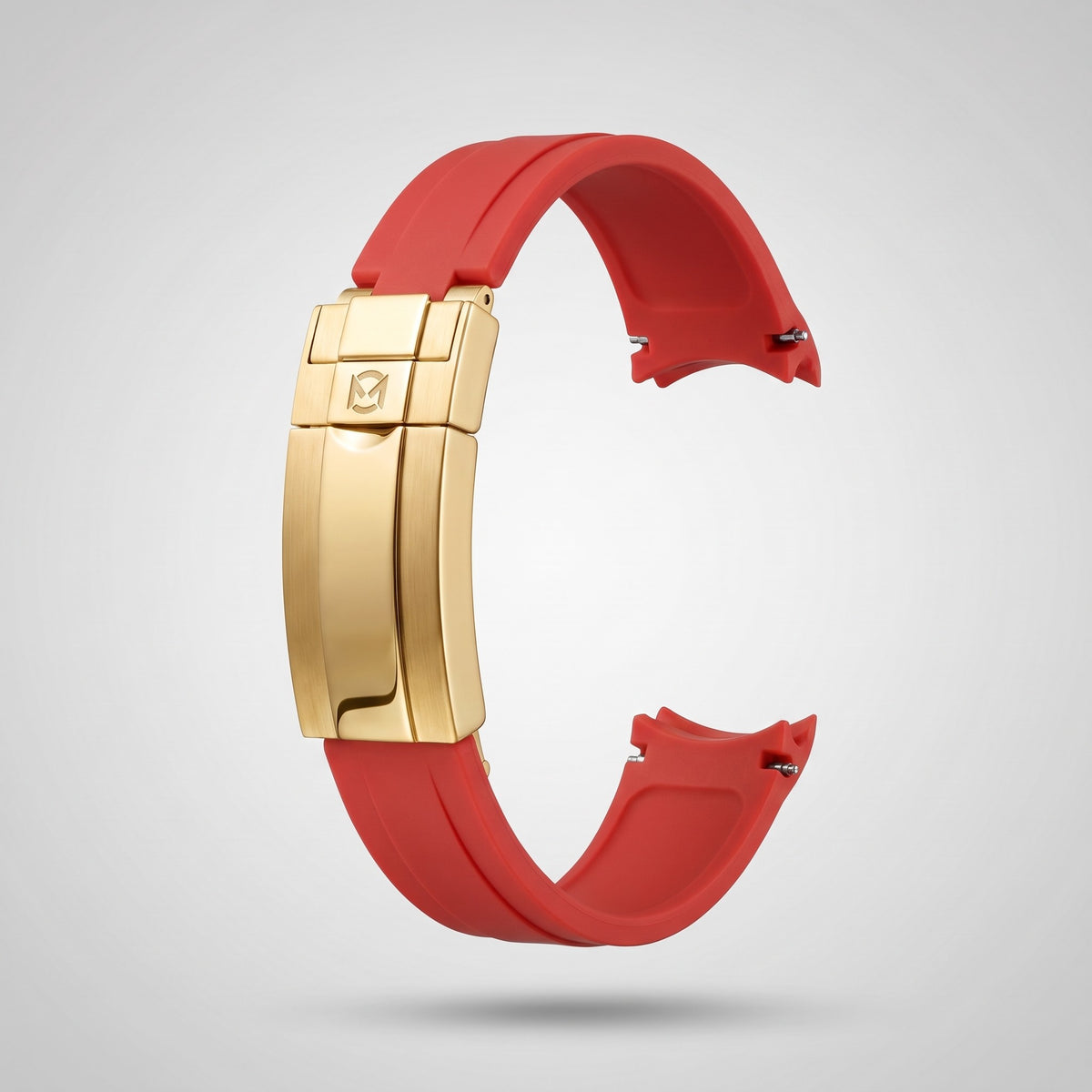 Crimson Red quick release silicone strap 20 mm, yellow gold clasp engraved with the Chrono Mod logo