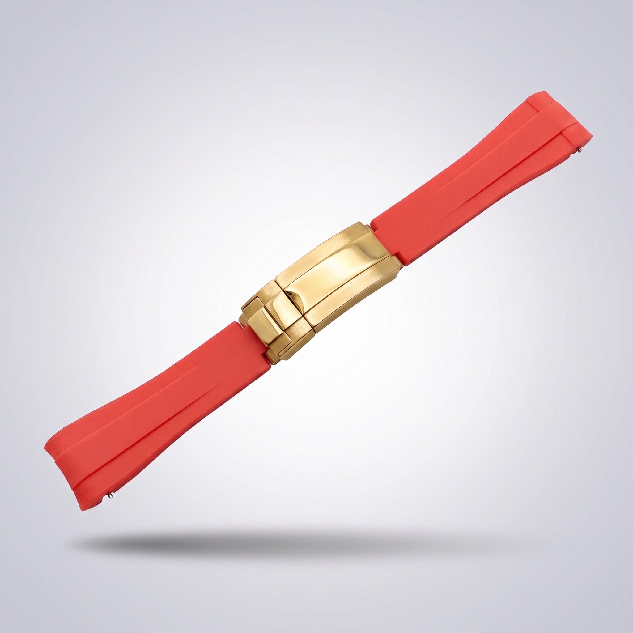 Quick Release Silicone Strap 20mm in Crimson Red with yellow gold buckle