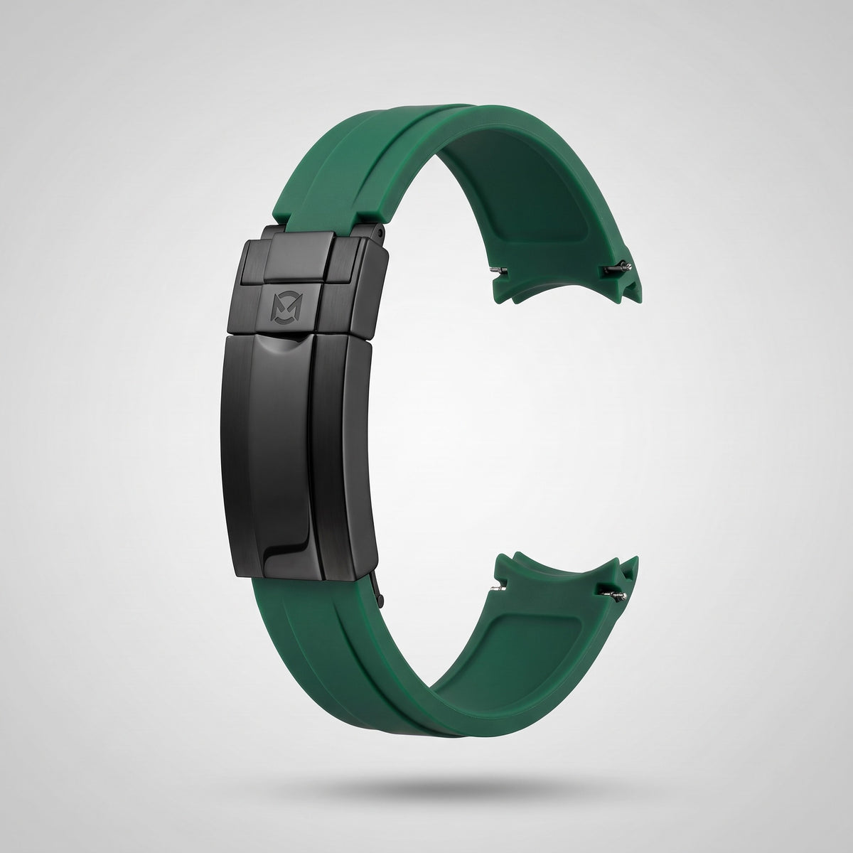 Emerald Green quick release silicone strap 20 mm, black PVD clasp engraved with the Chrono Mod logo