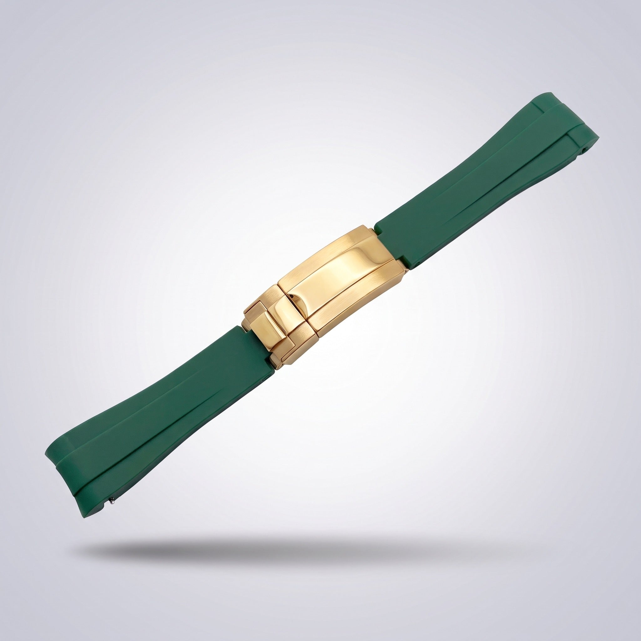 Quick Release Silicone Strap 20mm in Emerald Green with yellow gold buckle