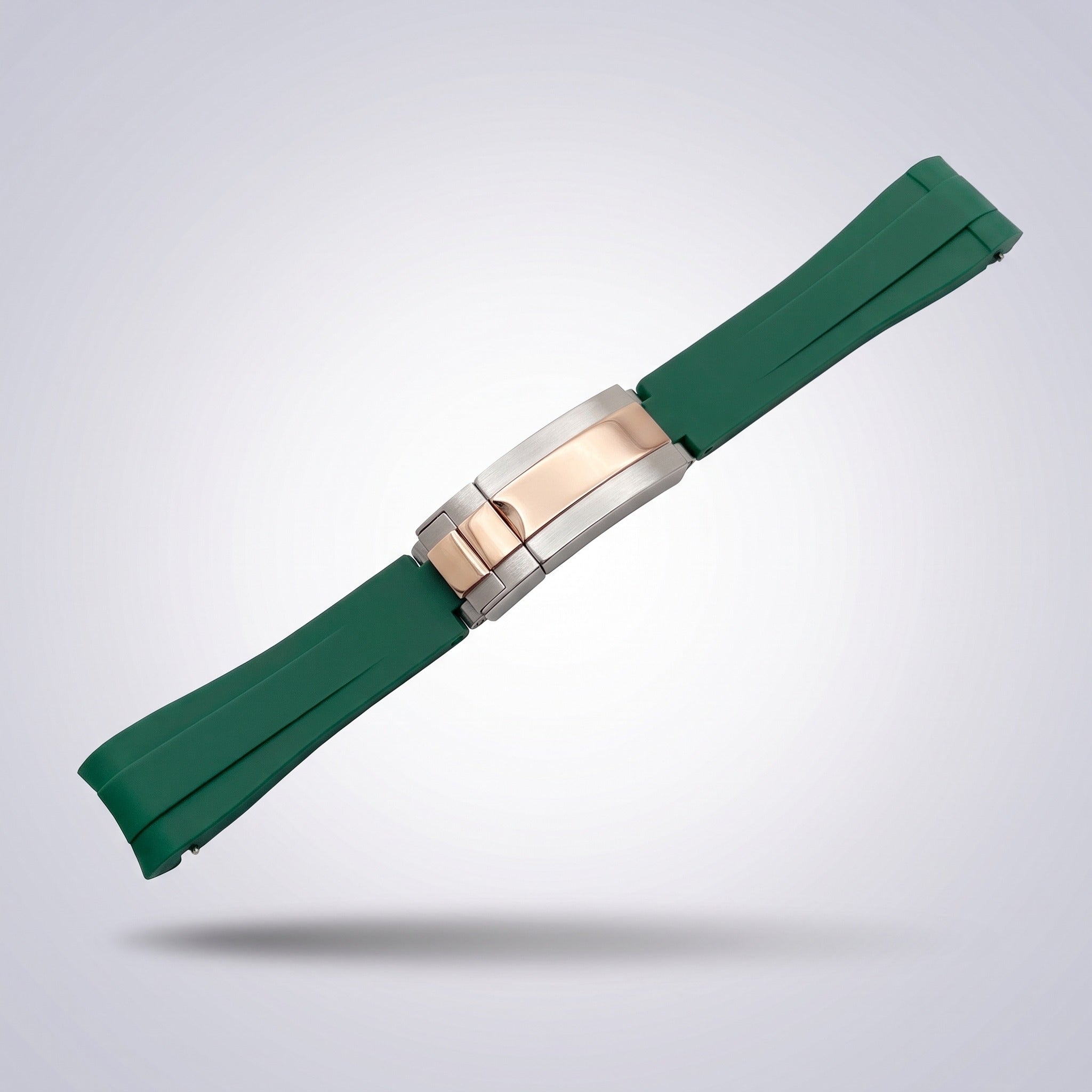 Quick Release Silicone Strap 20mm in Emerald Green with two-tone rose gold and steel buckle