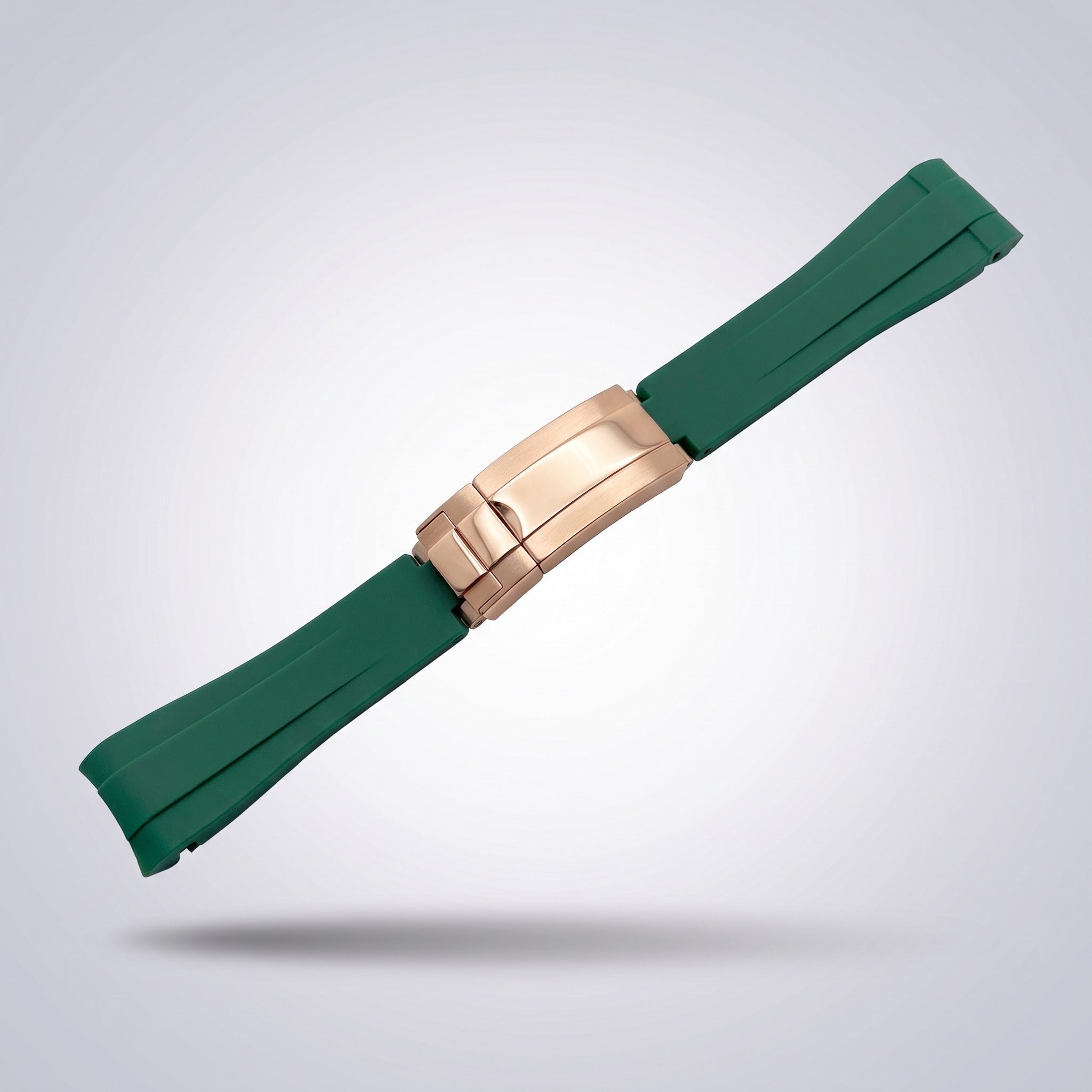 Quick Release Silicone Strap 20mm in Emerald Green with rose gold buckle