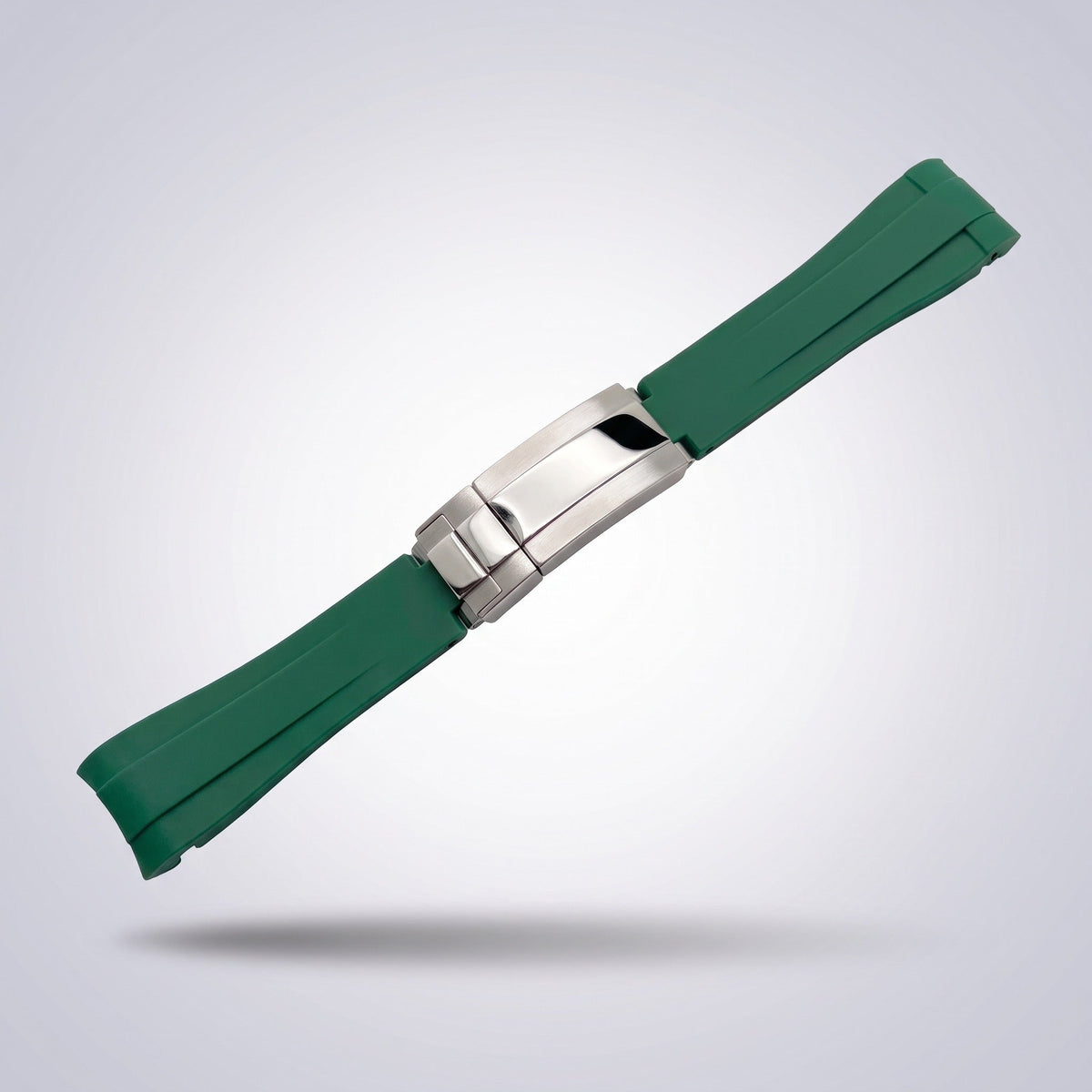 Quick Release Silicone Strap 20mm in Emerald Green with brushed stainless steel buckle