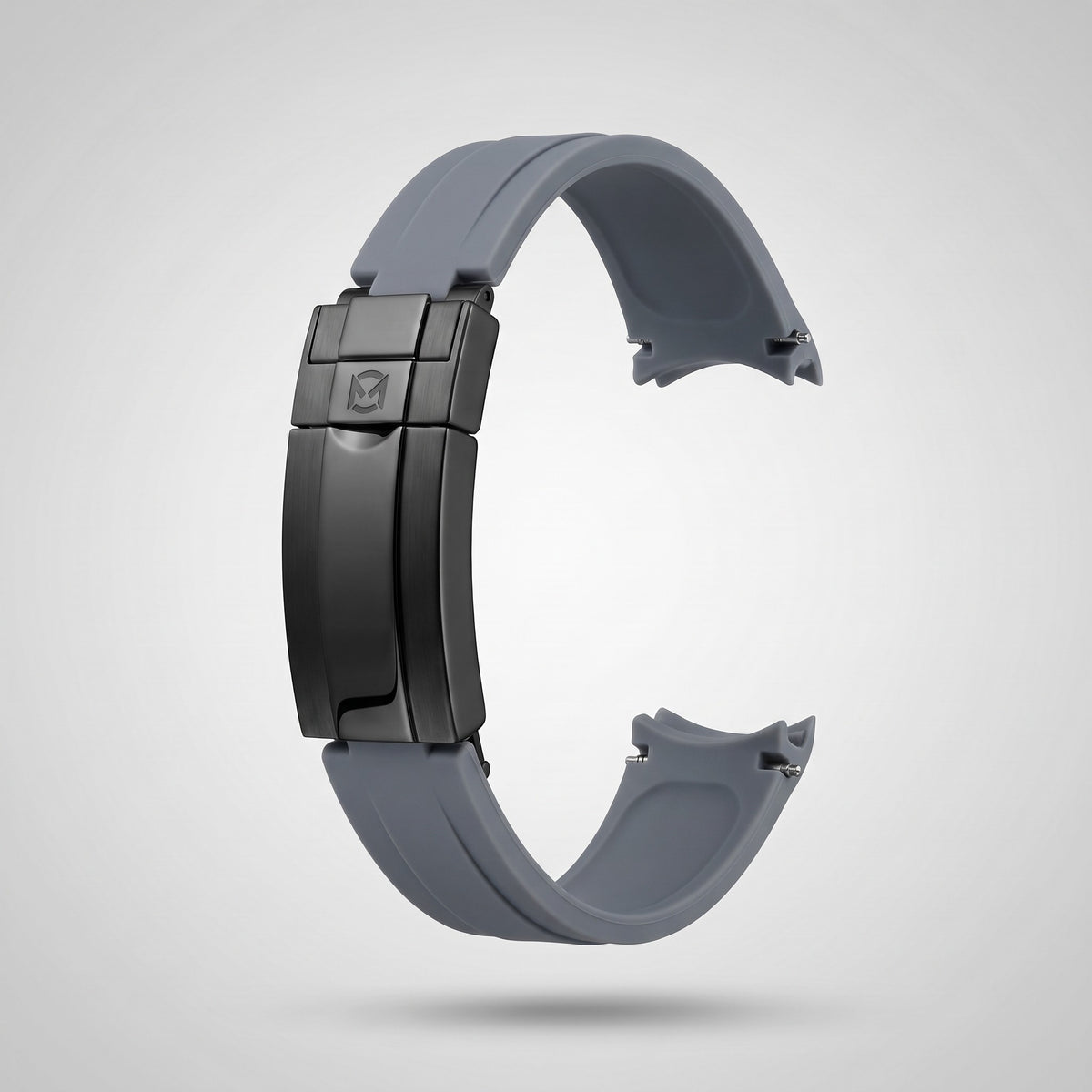 Slate Grey quick release silicone strap 20 mm, black PVD clasp engraved with the Chrono Mod logo