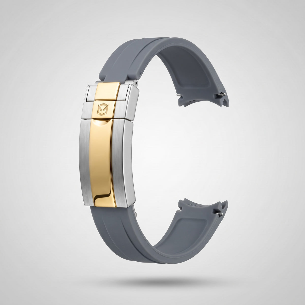 Slate Grey quick release silicone strap 20 mm, gold and silver clasp engraved with the Chrono Mod logo