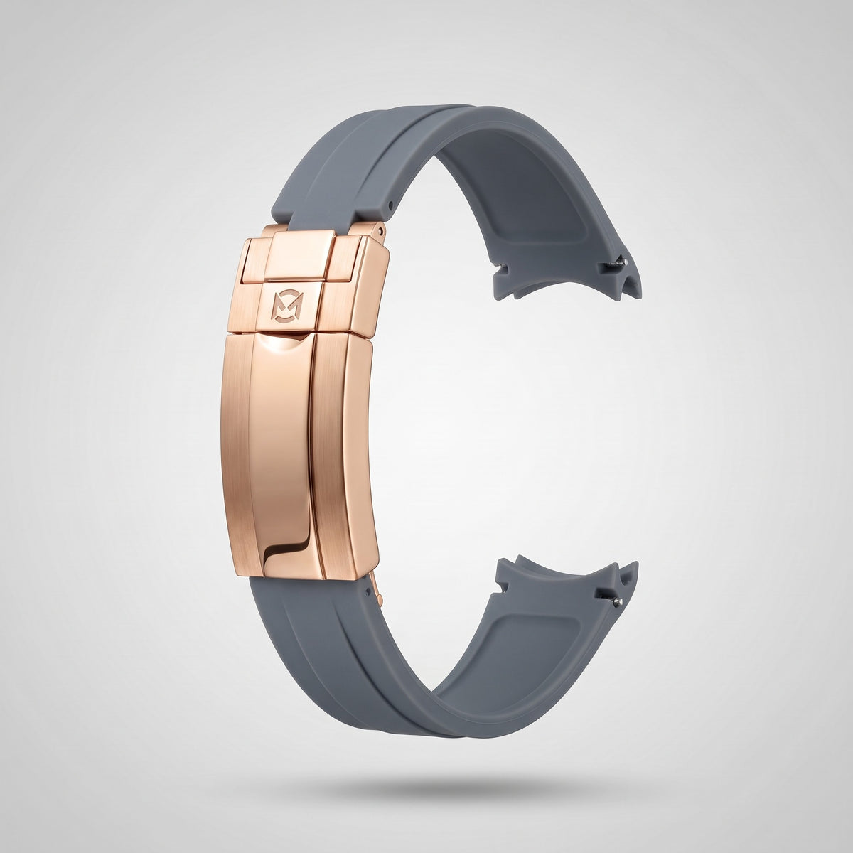 Slate Grey quick release silicone strap 20 mm, rose gold clasp engraved with the Chrono Mod logo