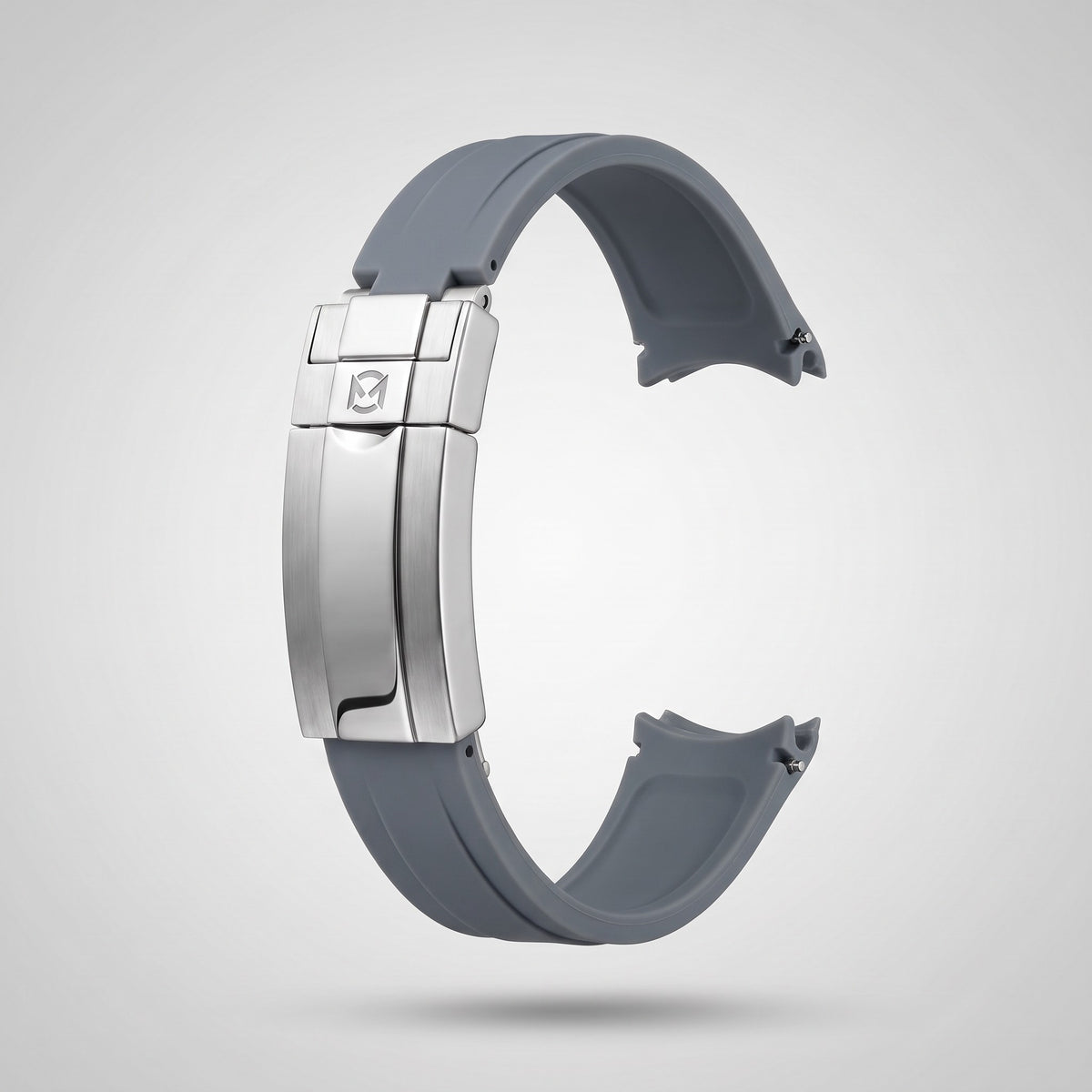 Slate Grey quick release silicone strap 20 mm, brushed stainless steel clasp engraved with the Chrono Mod logo