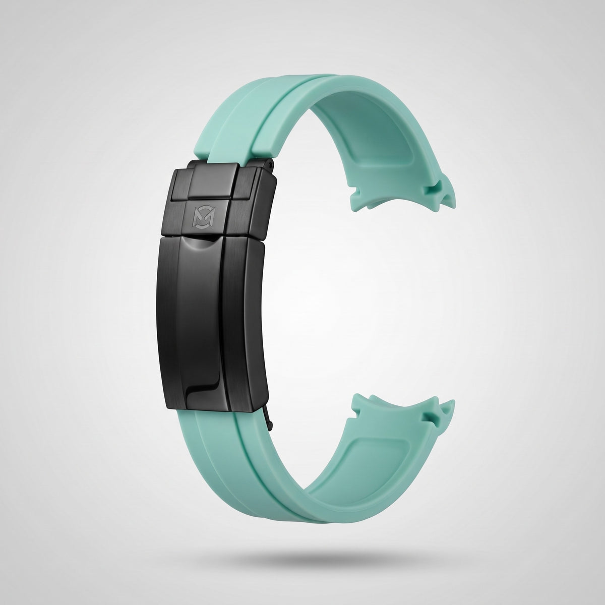 Mint Green quick release silicone strap 20 mm, black PVD clasp engraved with the Chrono Mod logo