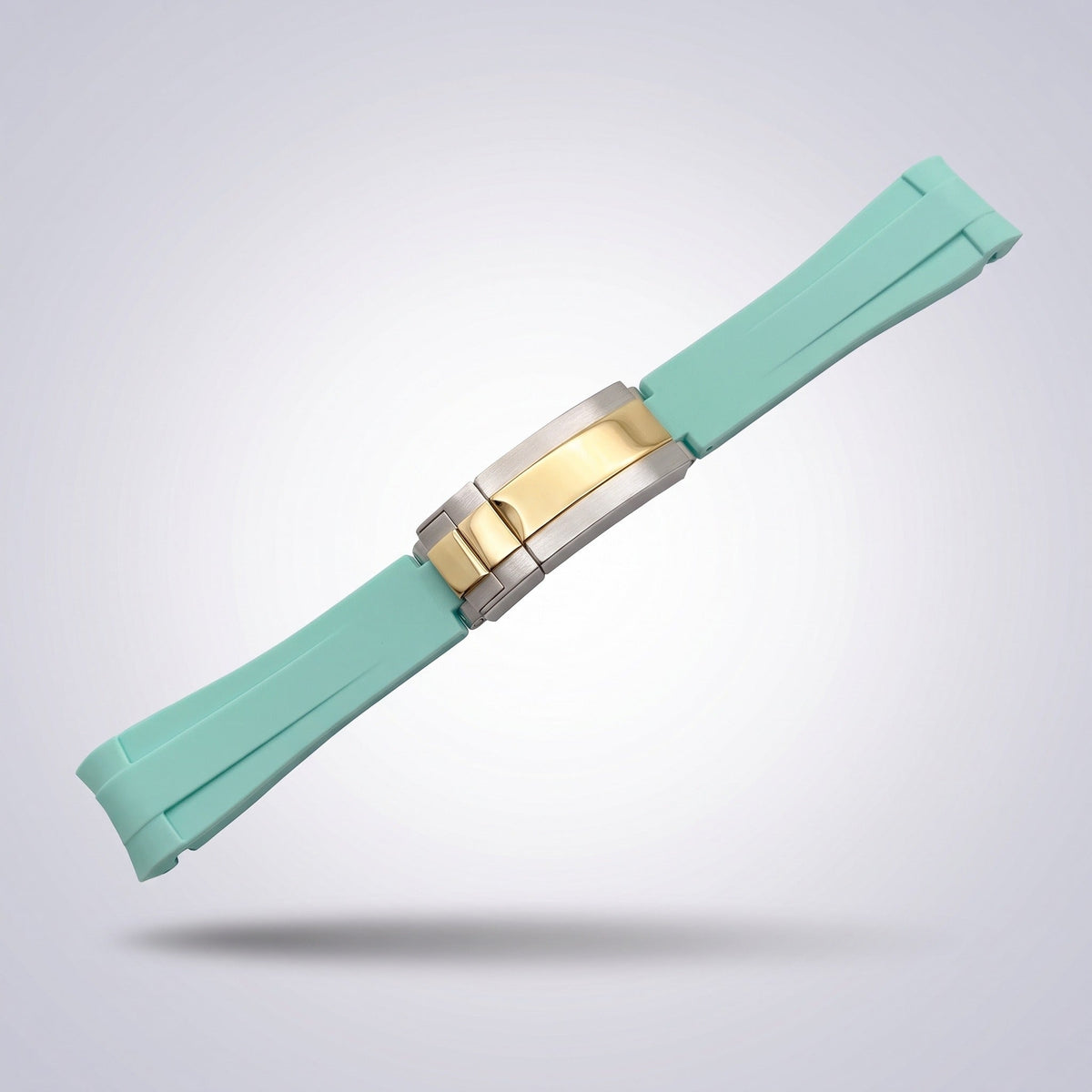 Quick Release Silicone Strap 20mm in Mint Green with two-tone gold and steel buckle