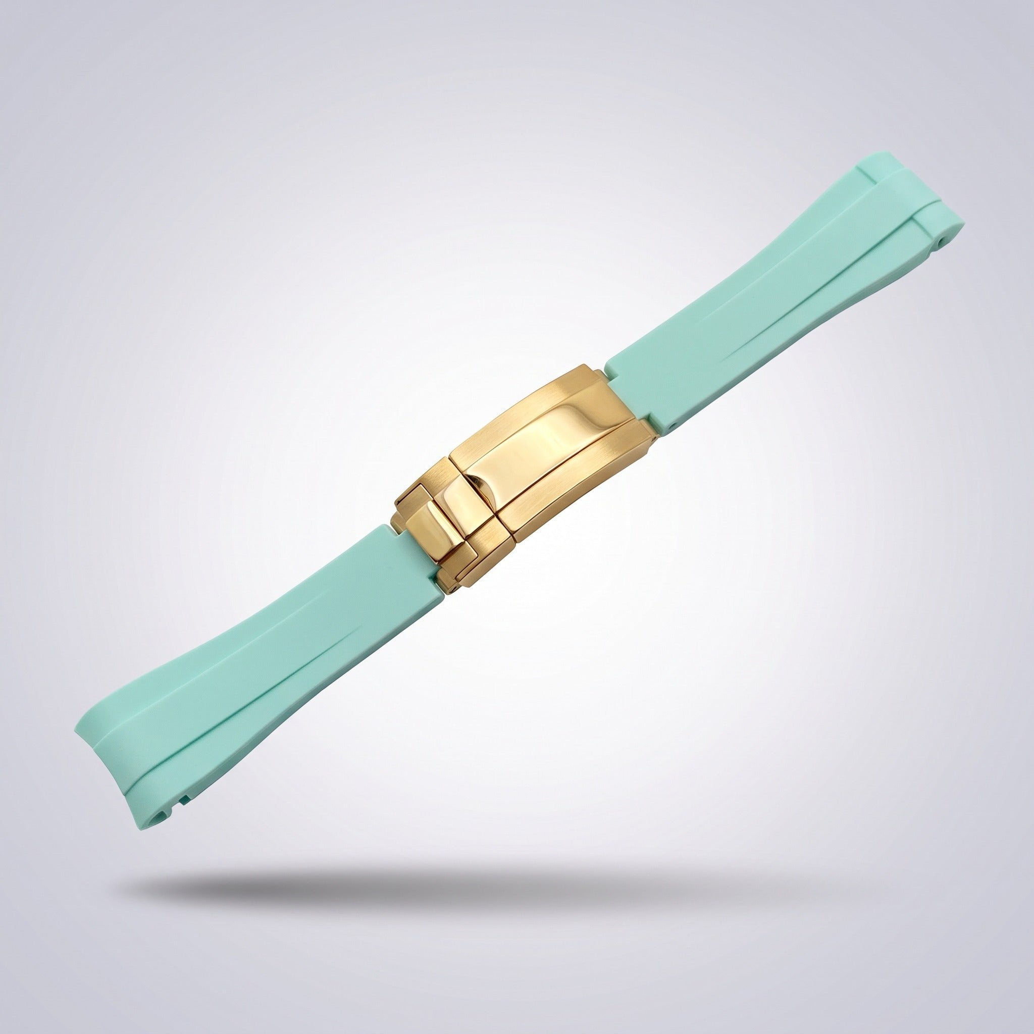 Quick Release Silicone Strap 20mm in Mint Green with yellow gold buckle