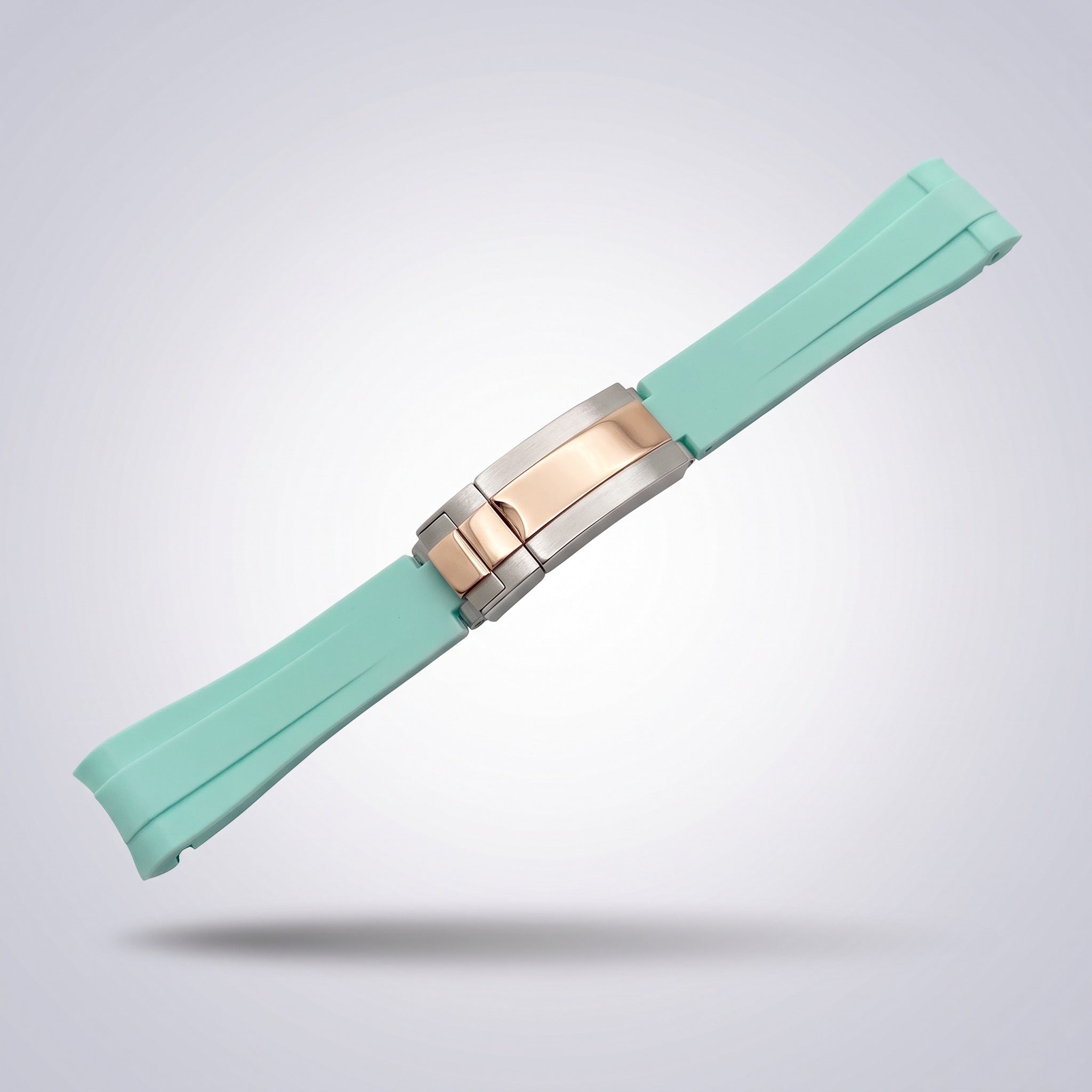 Quick Release Silicone Strap 20mm in Mint Green with two-tone rose gold and steel buckle