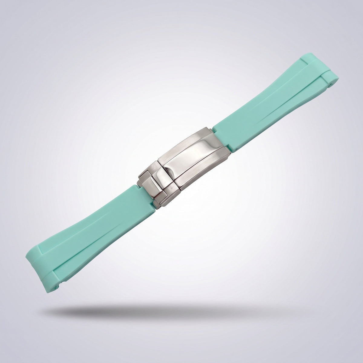 Quick Release Silicone Strap 20mm in Mint Green with brushed stainless steel buckle