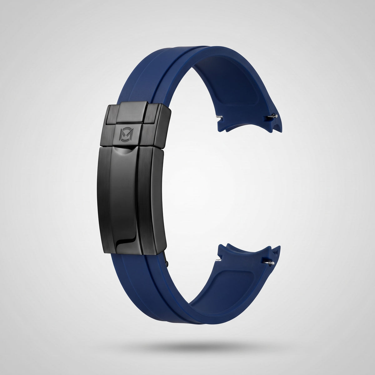 Navy Blue quick release silicone strap 20 mm, black PVD clasp engraved with the Chrono Mod logo