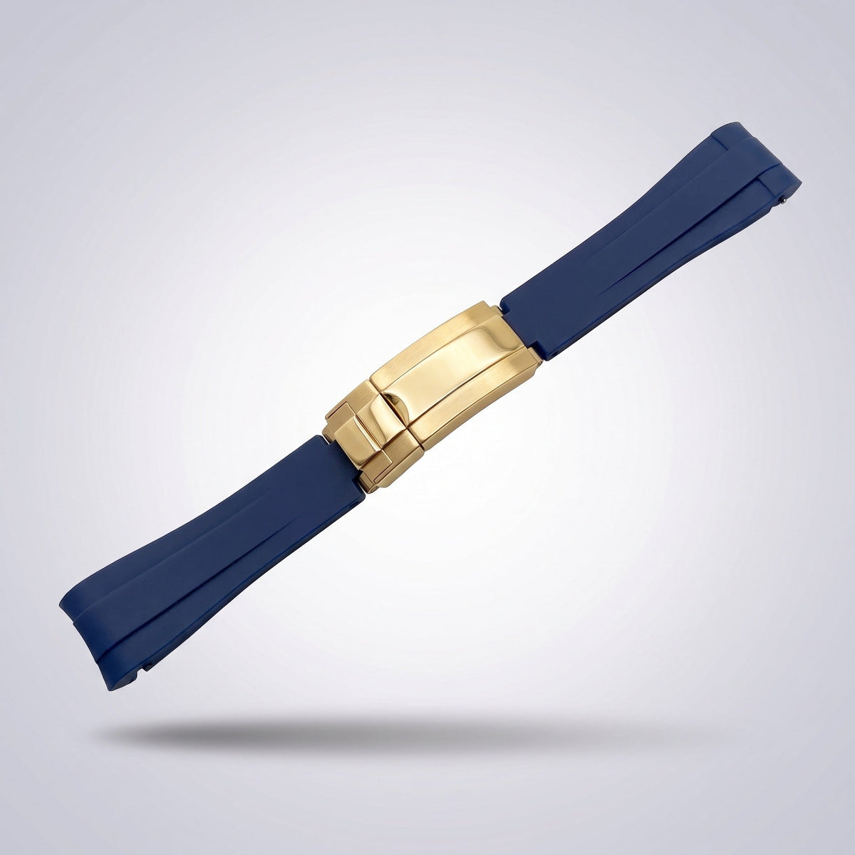 Quick Release Silicone Strap 20mm in Navy Blue with yellow gold buckle