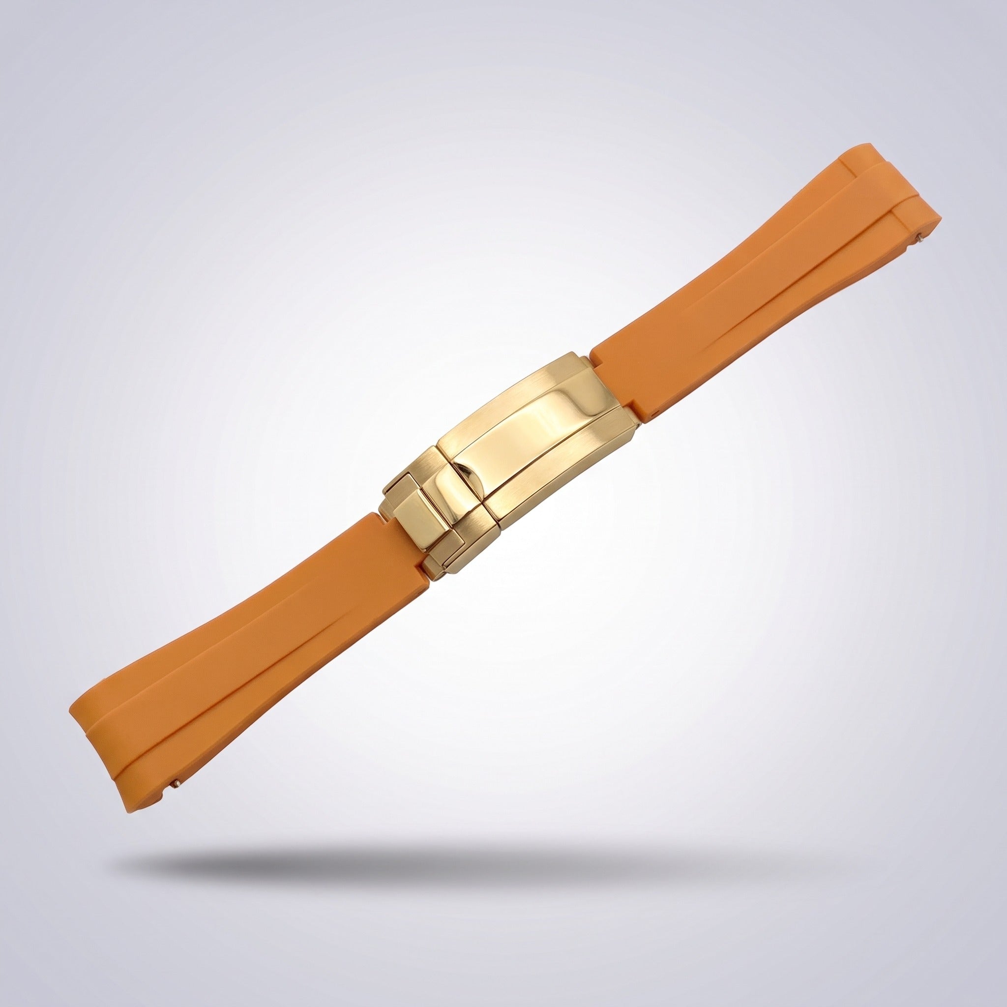 Quick Release Silicone Strap 20mm in Sunset Orange with yellow gold buckle