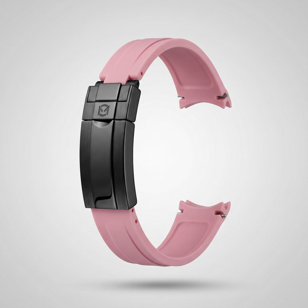 Powder Pink quick release silicone strap 20 mm, black PVD clasp engraved with the Chrono Mod logo