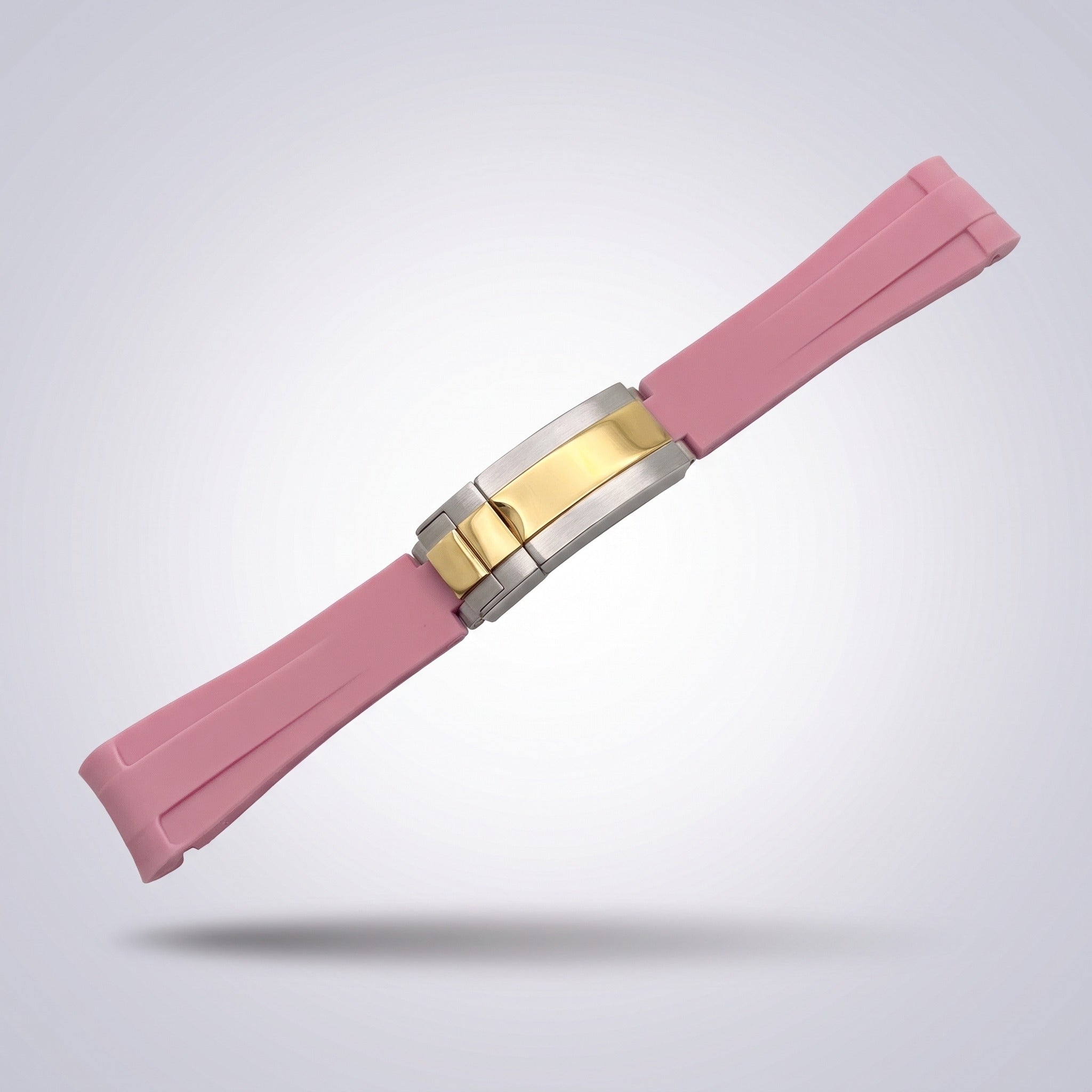 Quick Release Silicone Strap 20mm in Powder Pink with two-tone gold and steel buckle