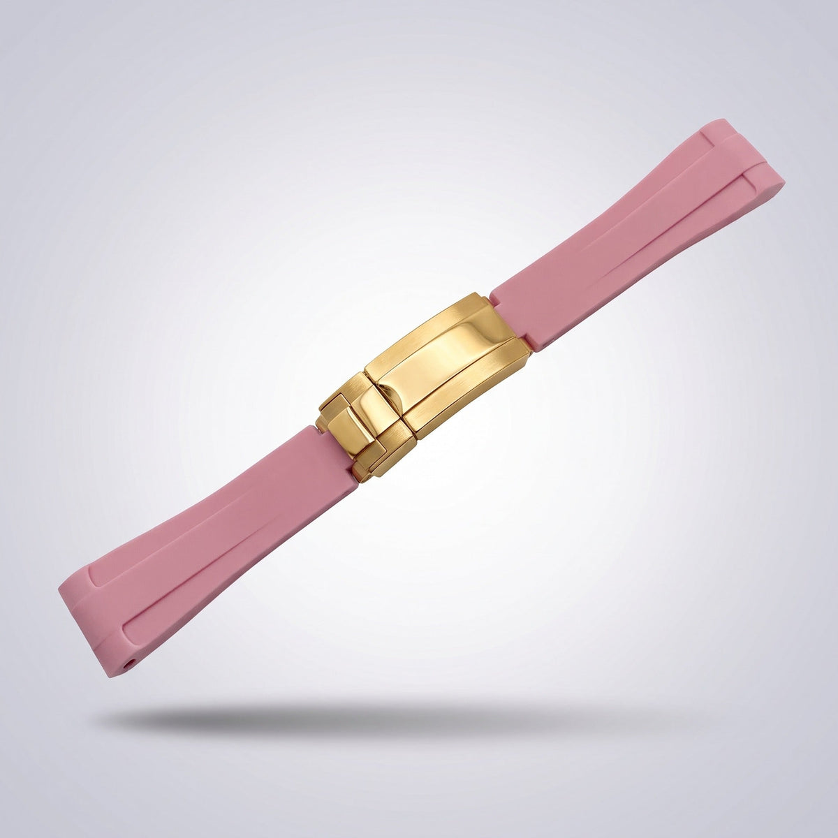 Quick Release Silicone Strap 20mm in Powder Pink with yellow gold buckle