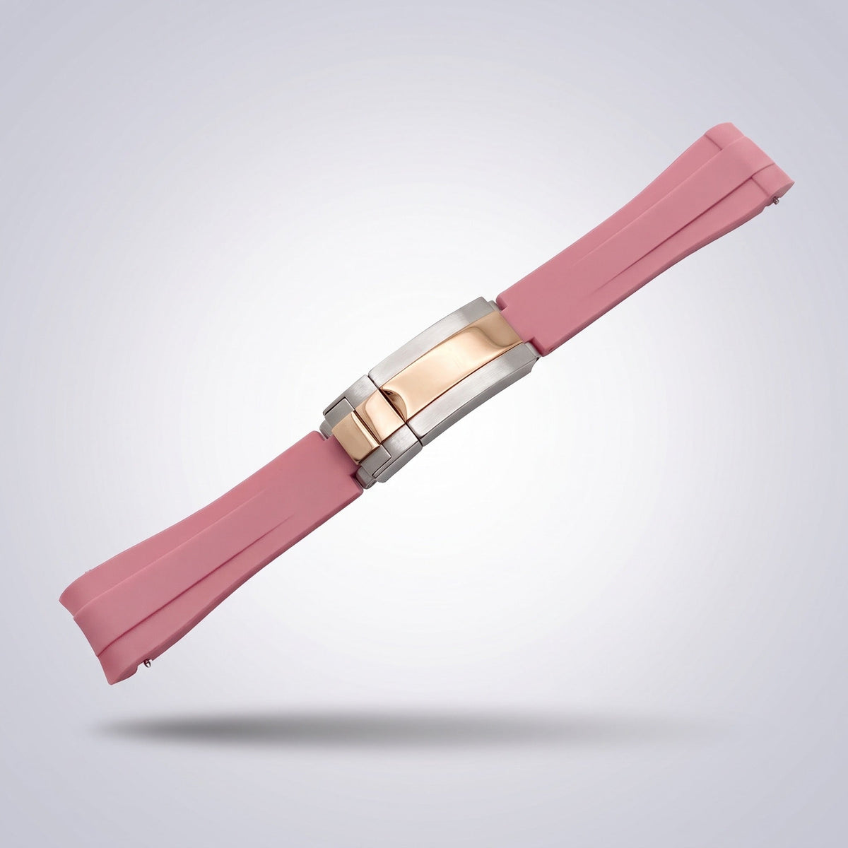 Quick Release Silicone Strap 20mm in Powder Pink with two-tone rose gold and steel buckle