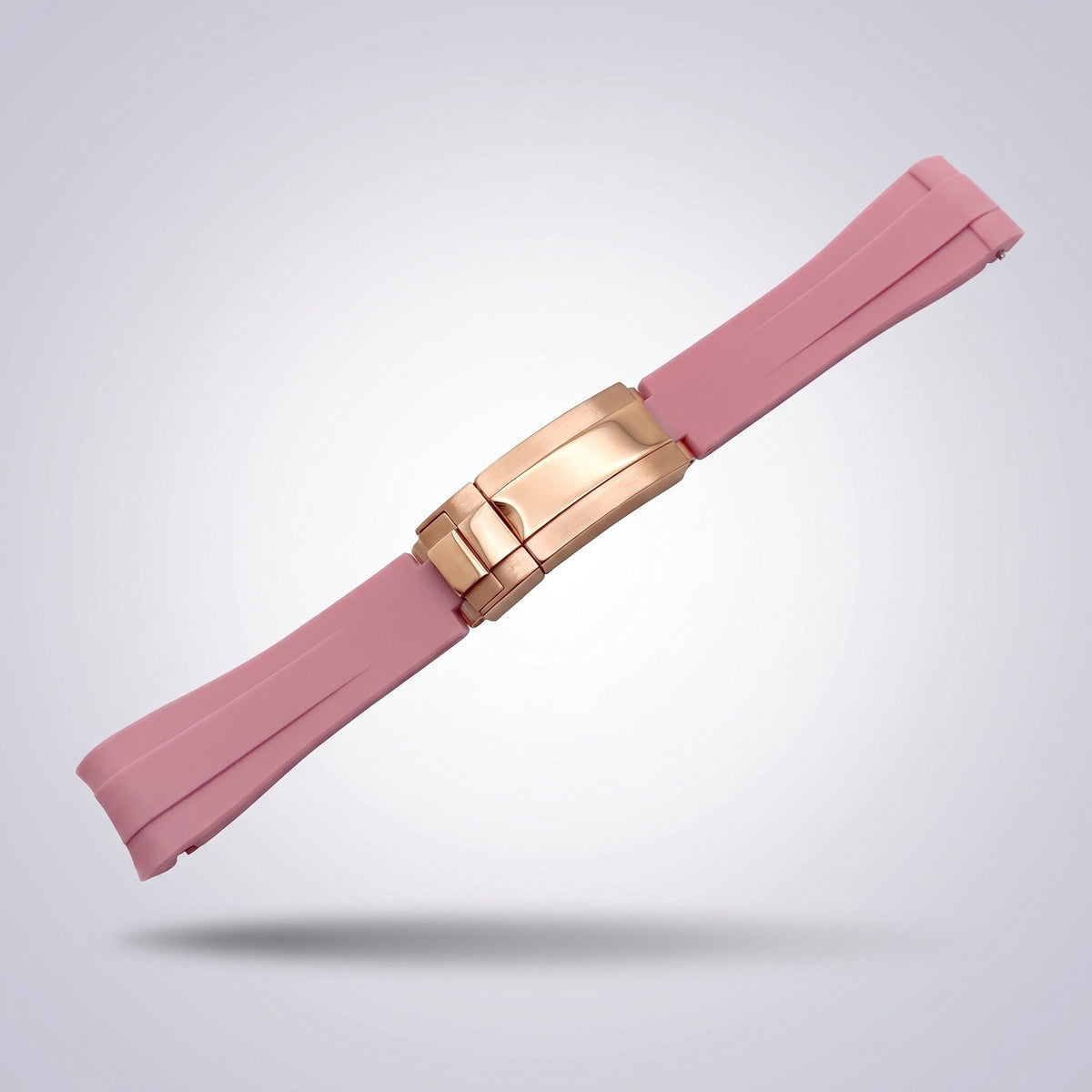 Quick Release Silicone Strap 20mm in Powder Pink with rose gold buckle
