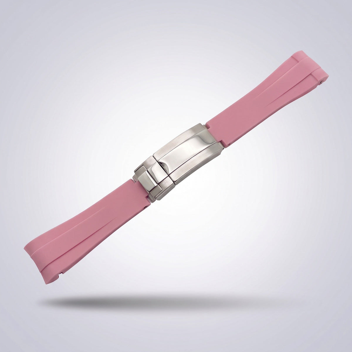Quick Release Silicone Strap 20mm in Powder Pink with brushed stainless steel buckle