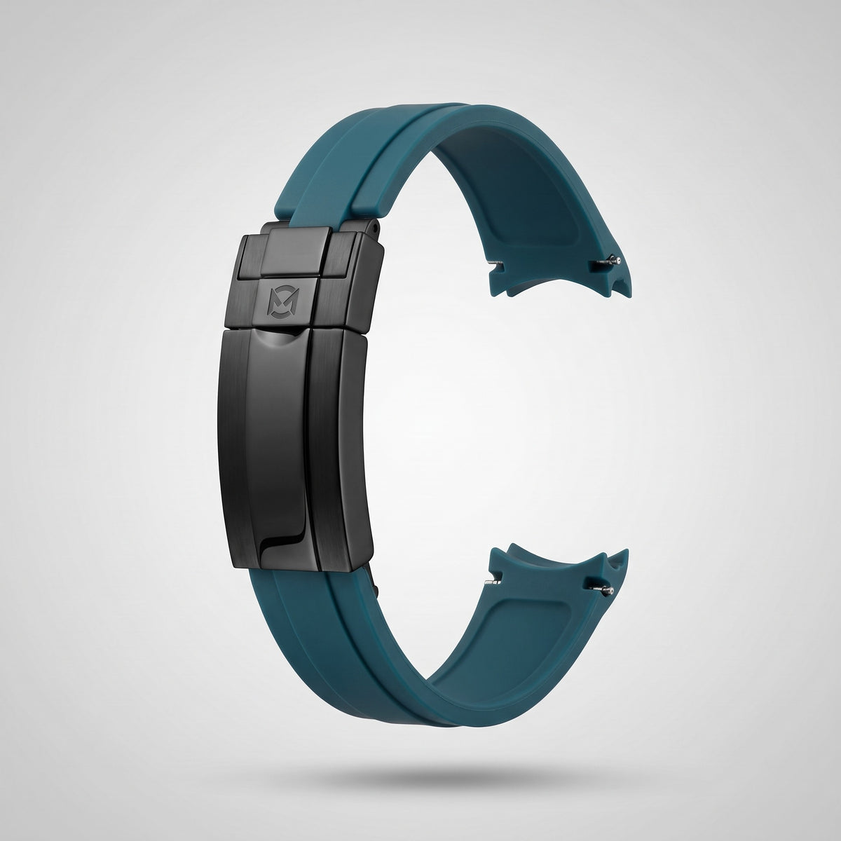 Petrol Teal quick release silicone strap 20 mm, black PVD clasp engraved with the Chrono Mod logo