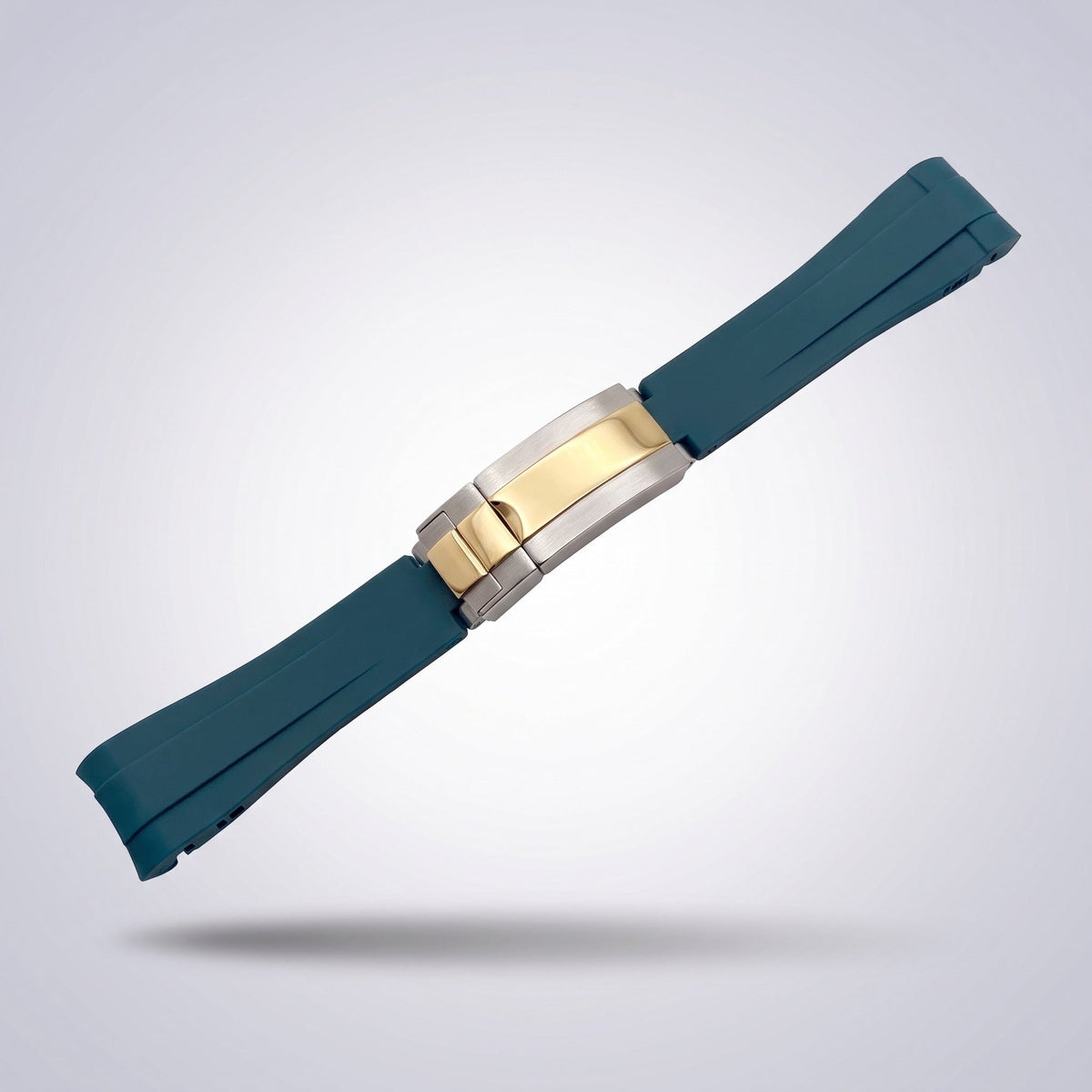 Quick Release Silicone Strap 20mm in Petrol Teal with two-tone gold and steel buckle
