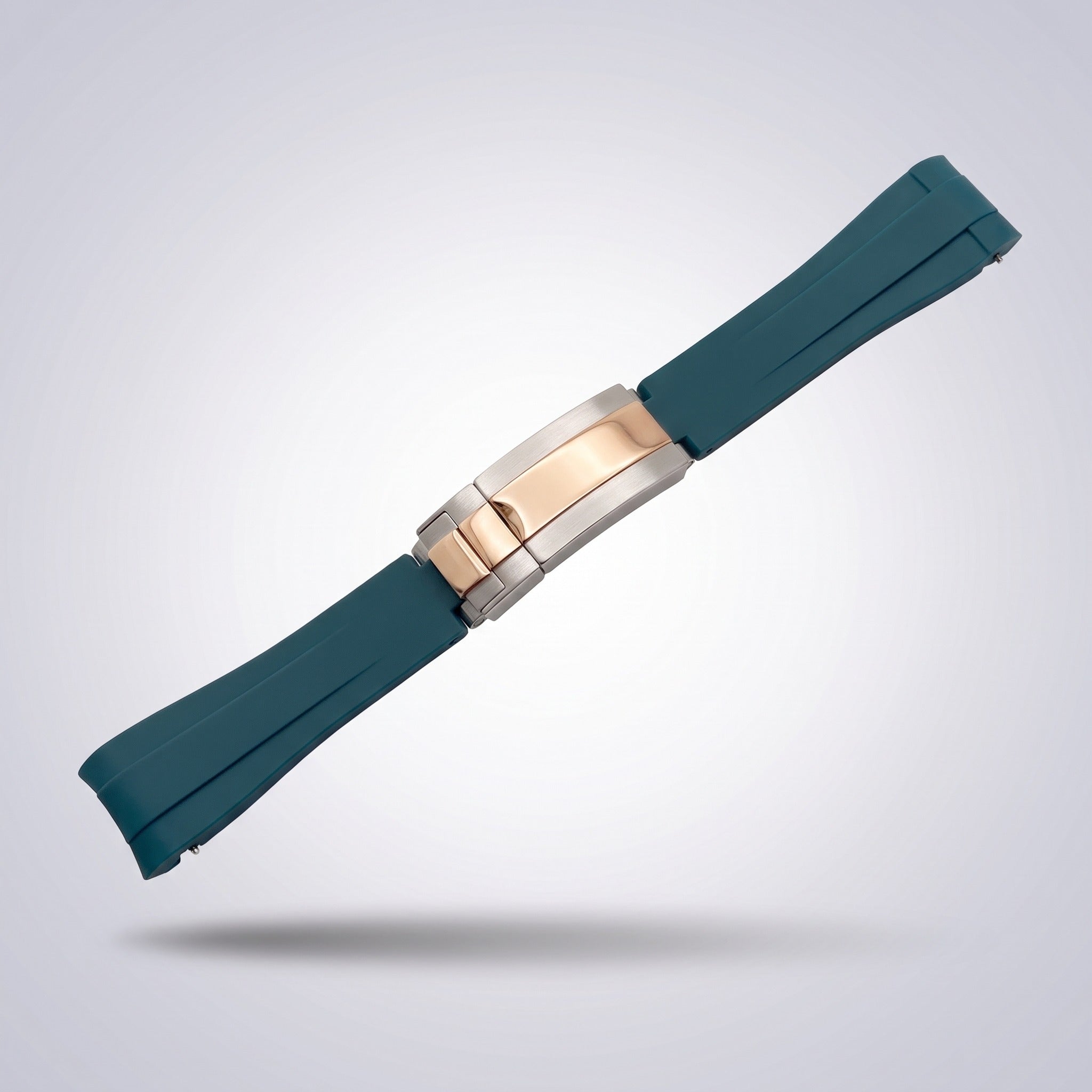 Quick Release Silicone Strap 20mm in Petrol Teal with two-tone rose gold and steel buckle