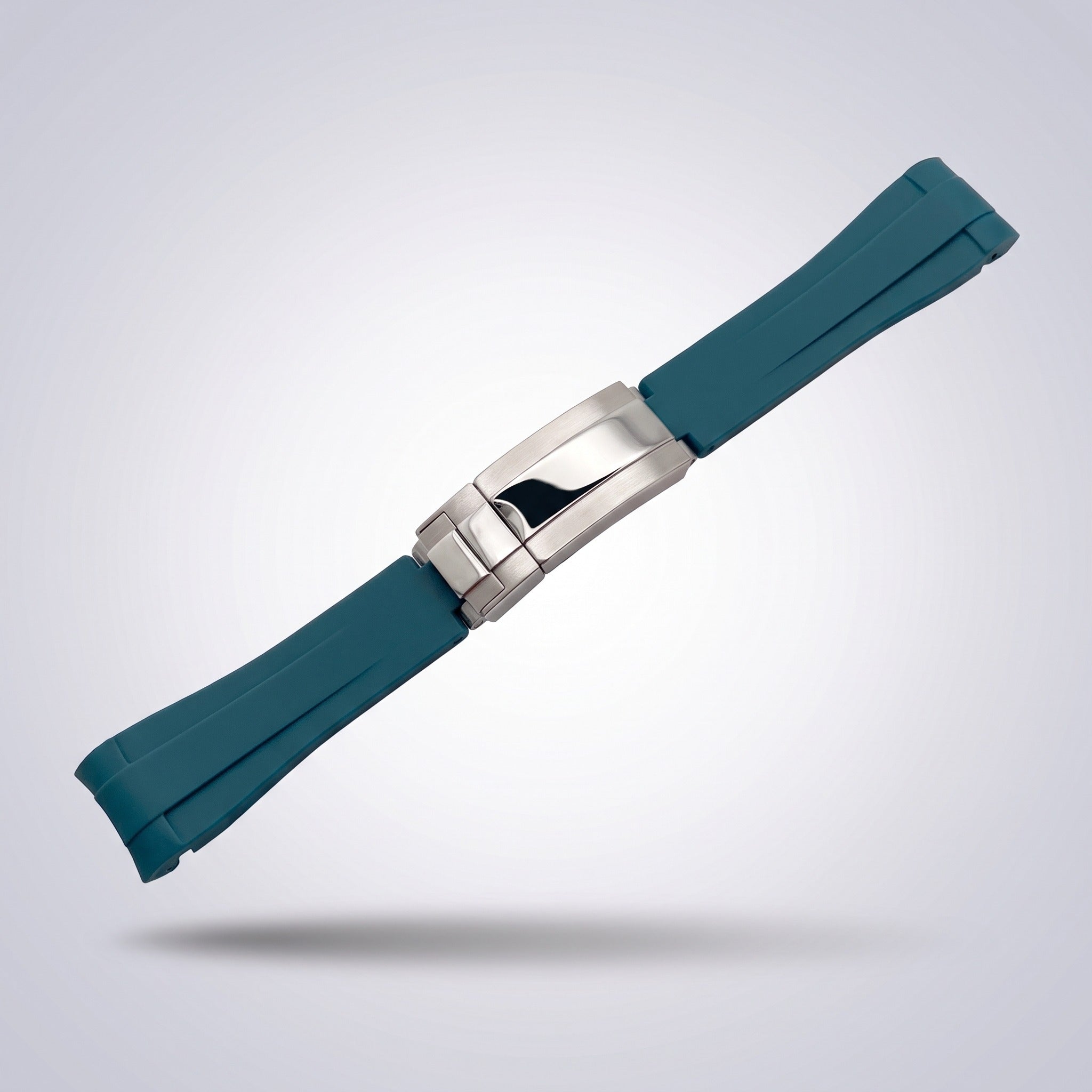 Quick Release Silicone Strap 20mm in Petrol Teal with brushed stainless steel buckle