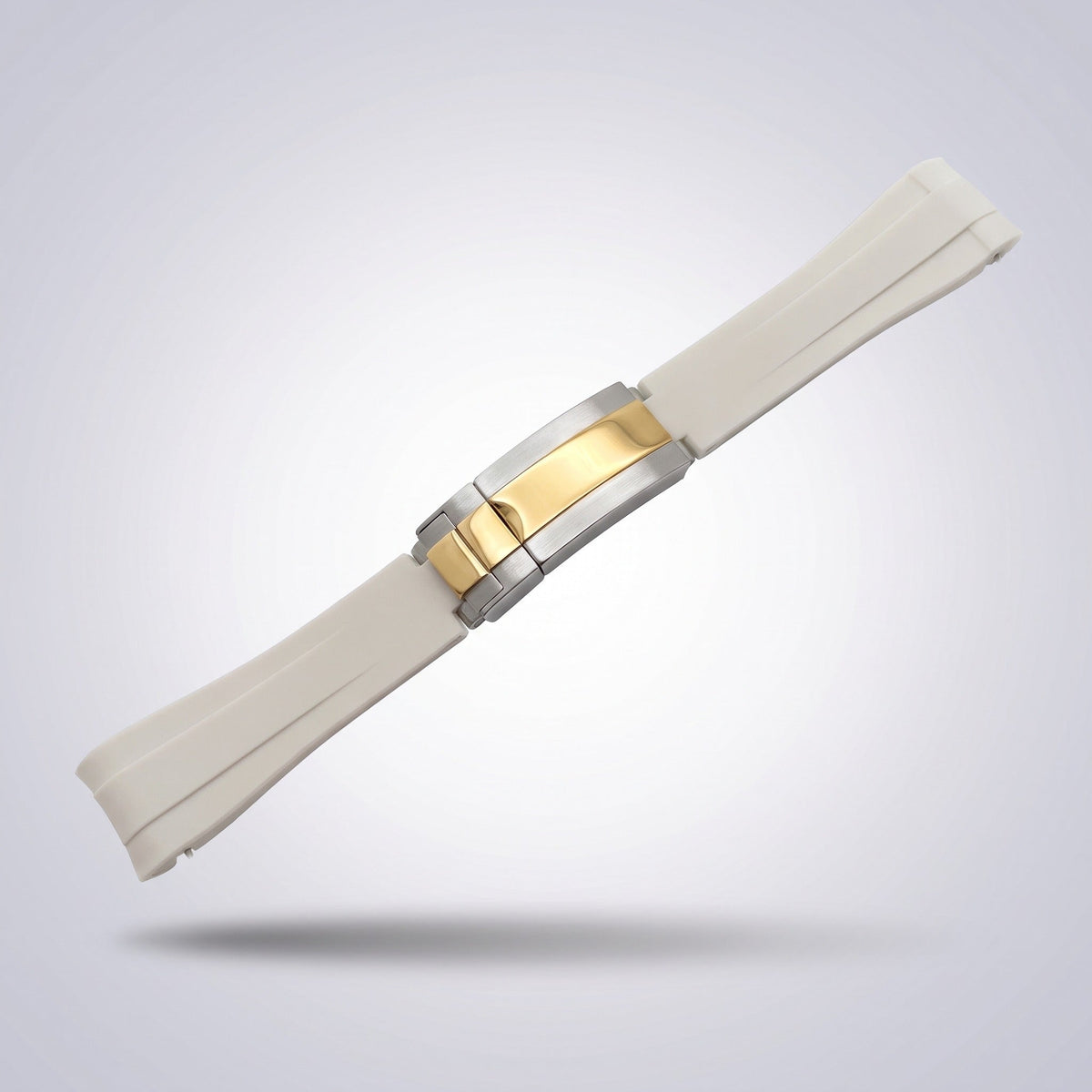 Quick Release Silicone Strap 20mm in Arctic White with two-tone gold and steel buckle