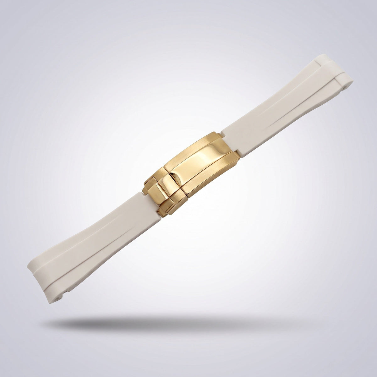 Quick Release Silicone Strap 20mm in Arctic White with yellow gold buckle