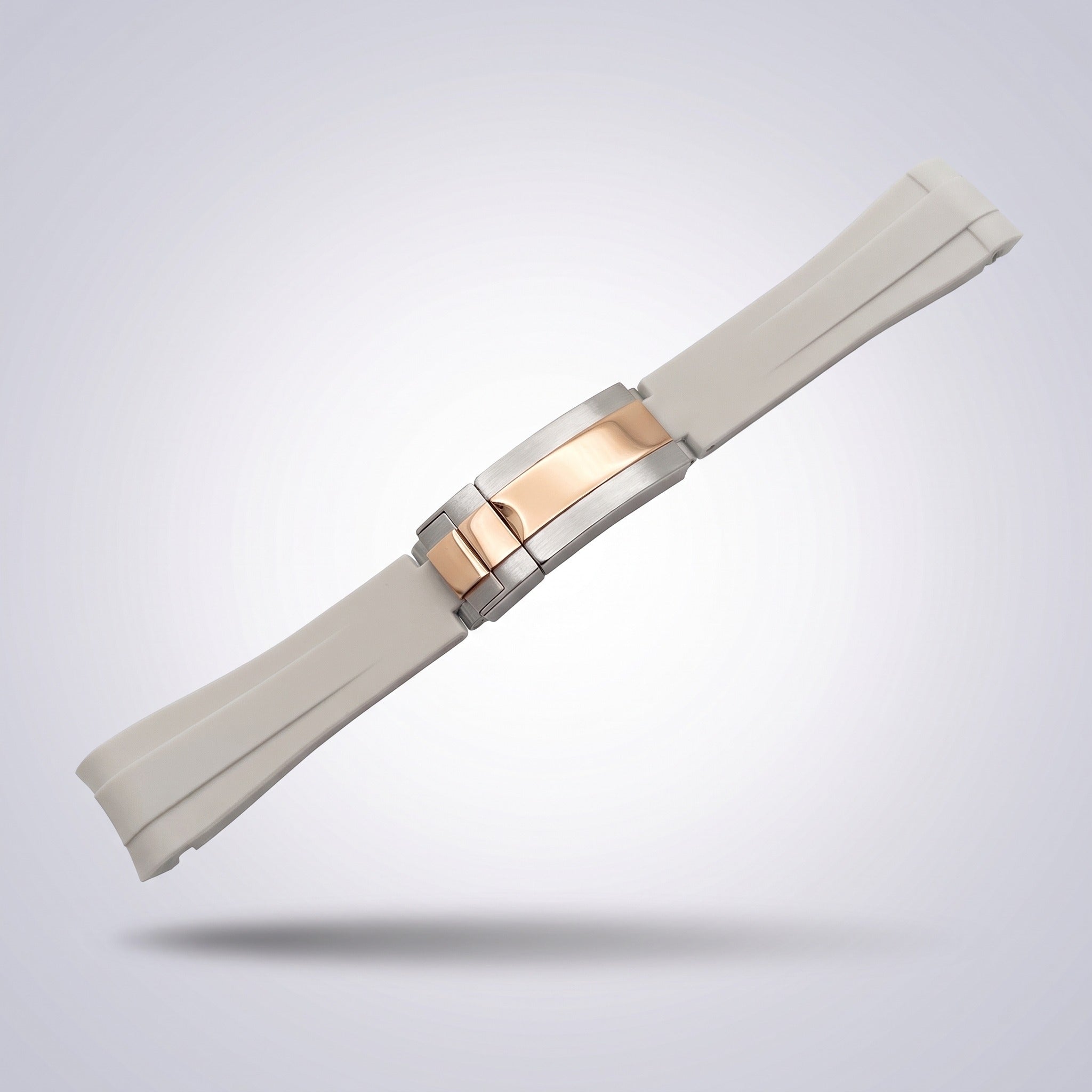 Quick Release Silicone Strap 20mm in Arctic White with two-tone rose gold and steel buckle
