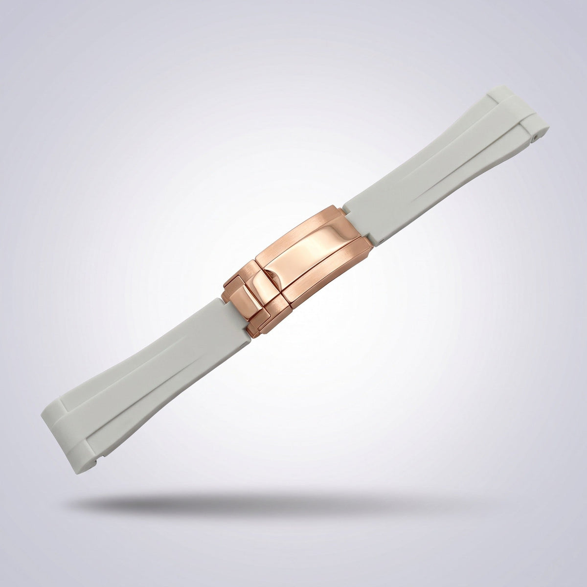 Quick Release Silicone Strap 20mm in Arctic White with rose gold buckle