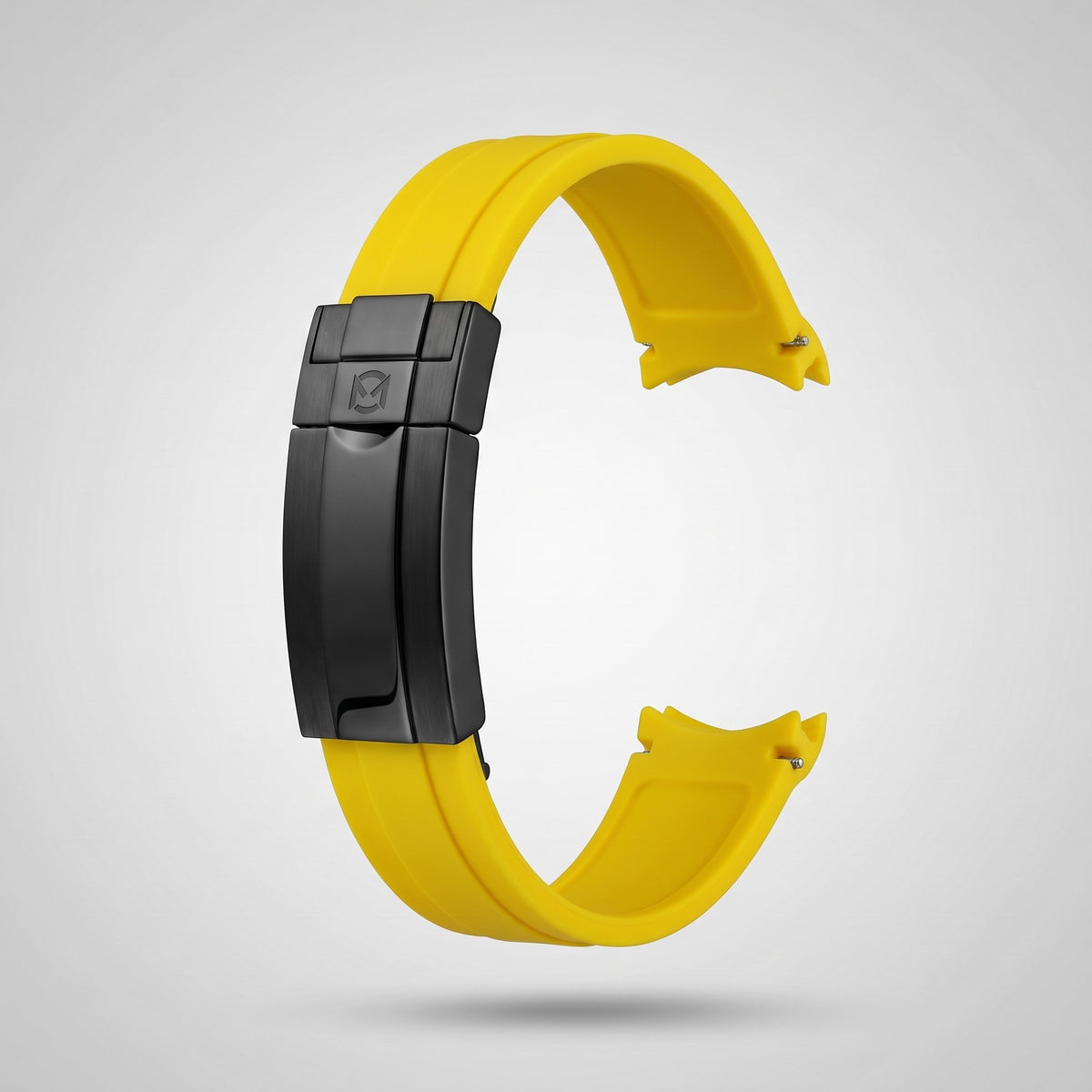 Signal Yellow quick release silicone strap 20 mm, black PVD clasp engraved with the Chrono Mod logo