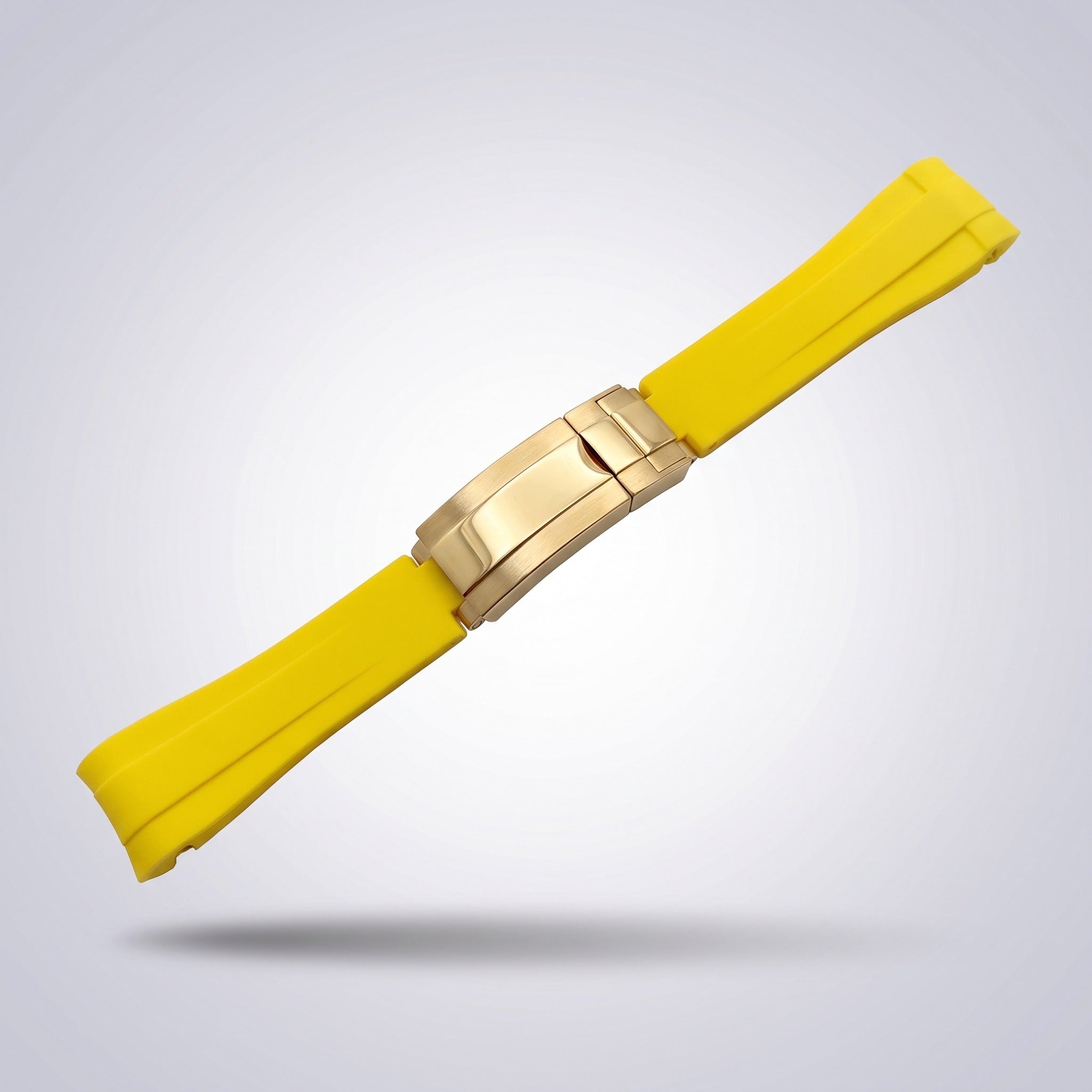 Quick Release Silicone Strap 20mm in Signal Yellow with yellow gold buckle